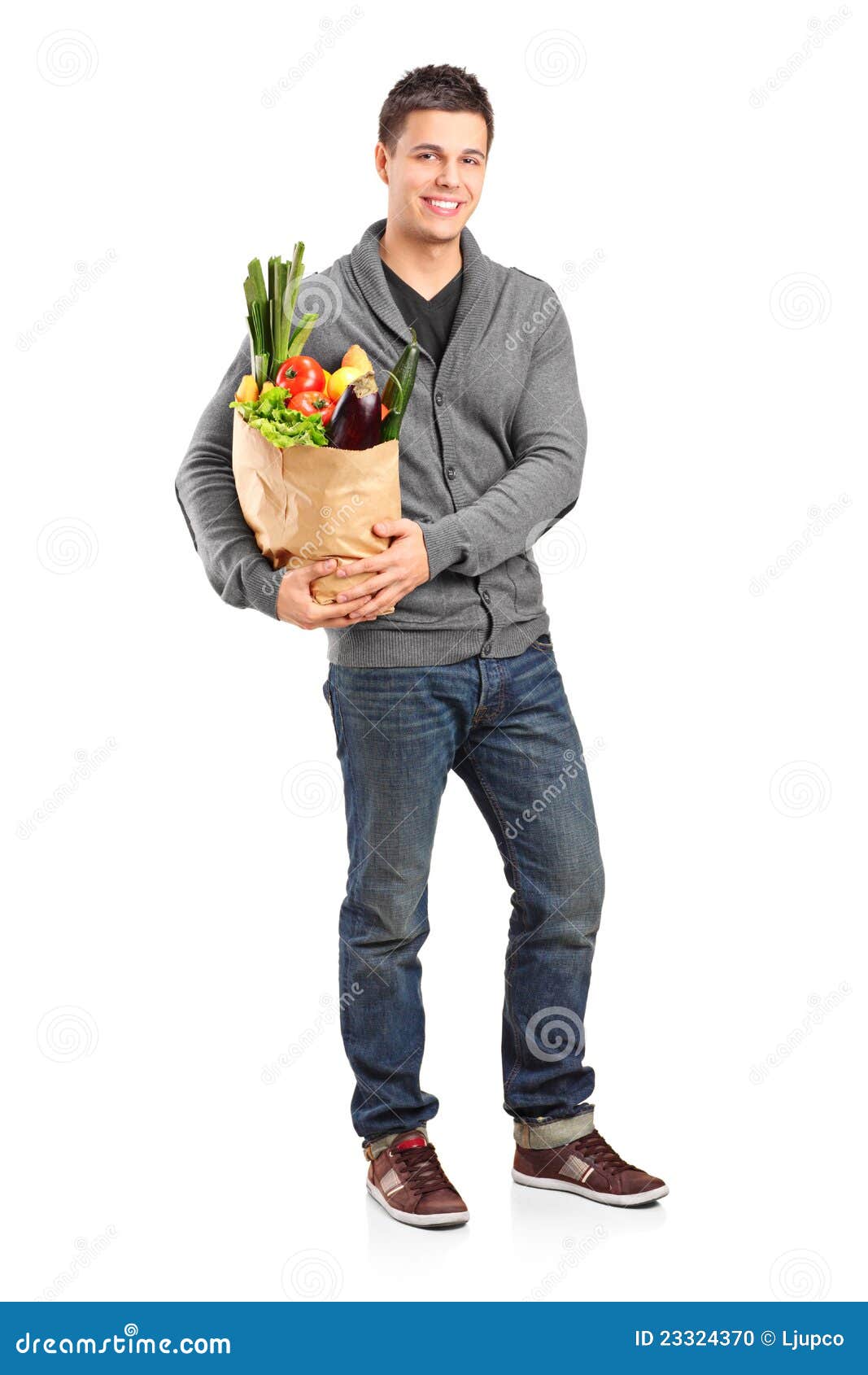 Smiling Male Holding A Paper Bag Stock Photo Image of cheerful, male