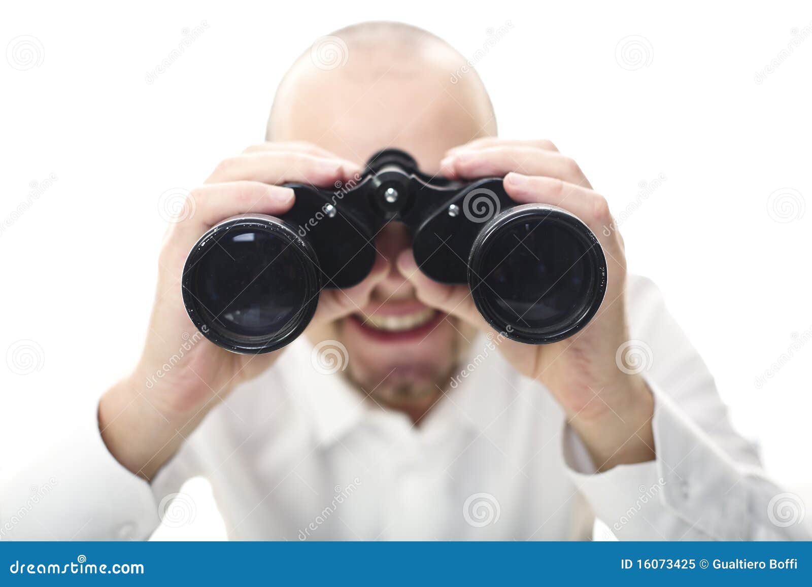 Smiling man with binocular stock image. Image of background 16073425