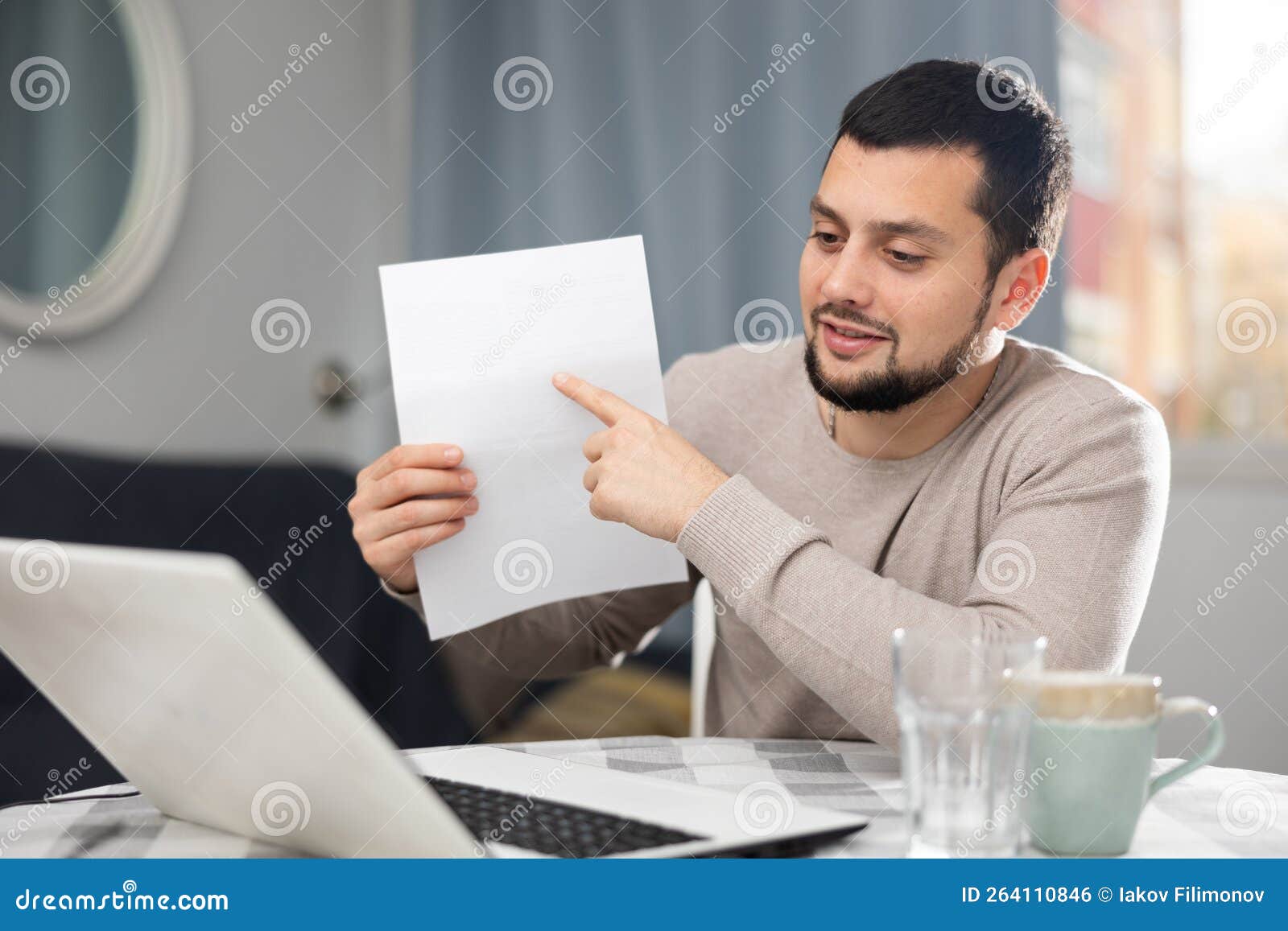 Smiling Man Chatting Online Using Laptop Stock Photo Image of