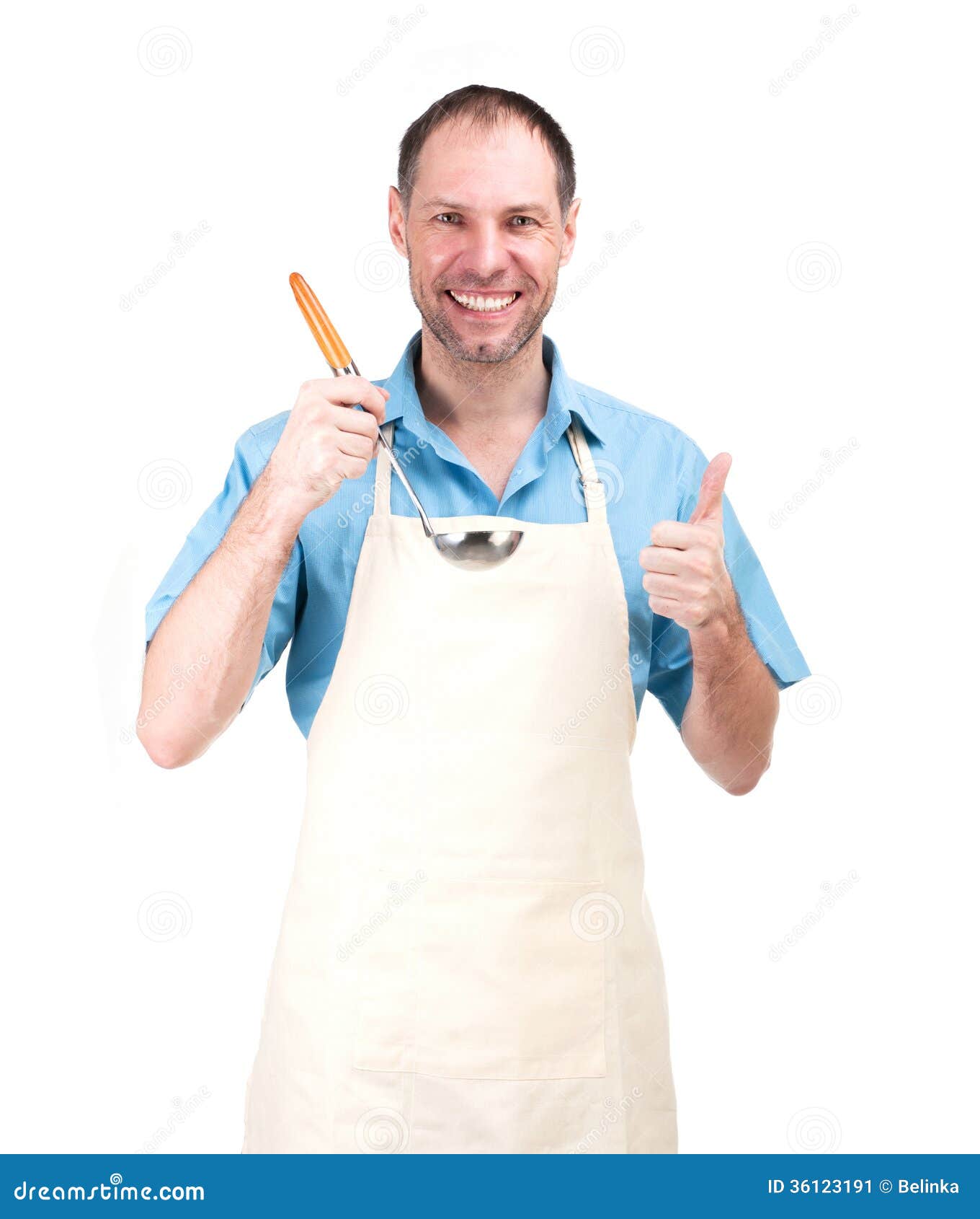 Smiling Man Cooking In Apron Isolated On White Background Stock Image Image Of Husband 