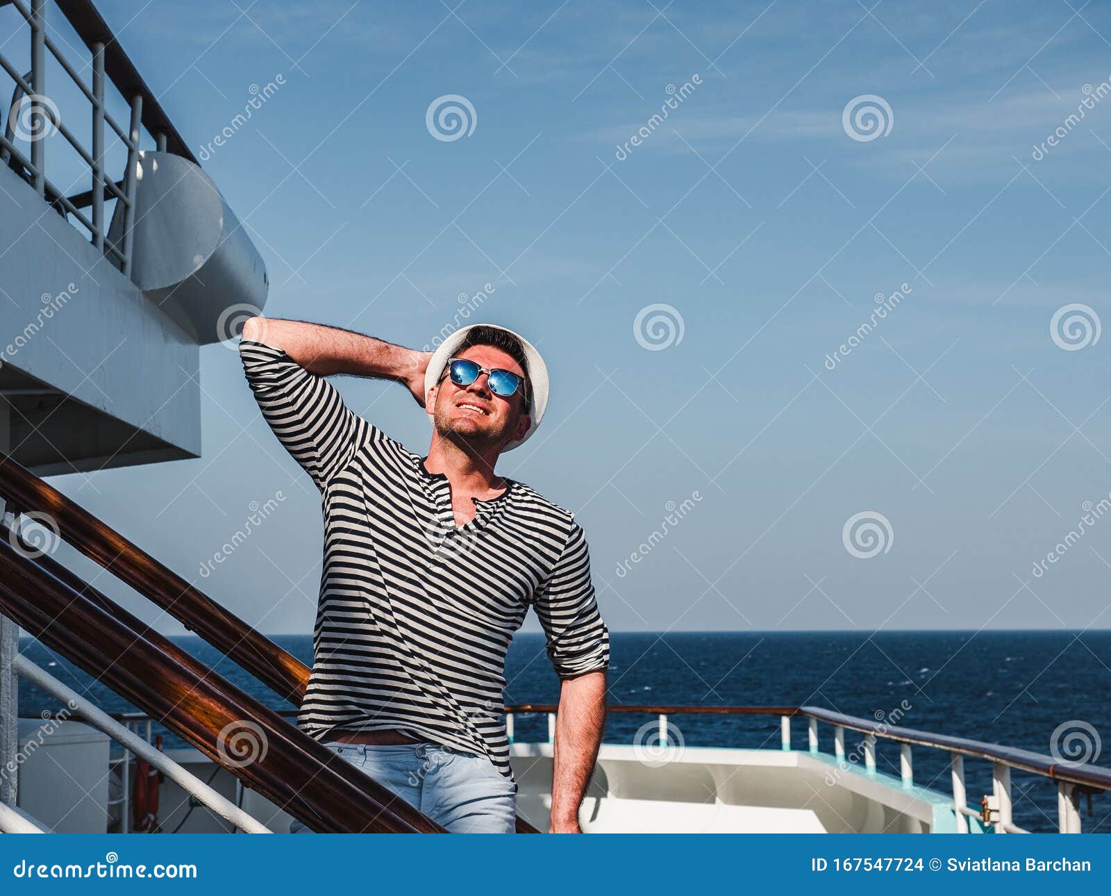 Smiling Man on the Empty Deck of a Liner Stock Photo - Image of smiling ...