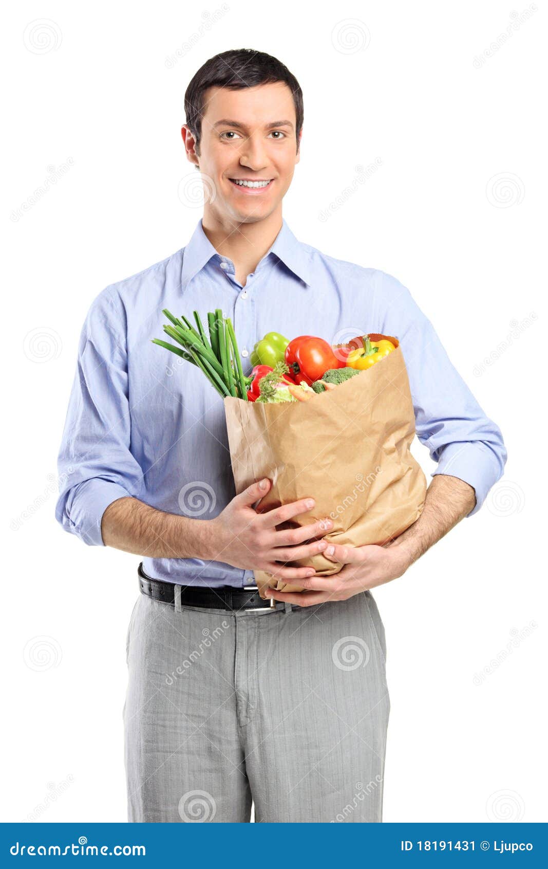 Smiling man holding a bag stock image. Image of organic 18191431