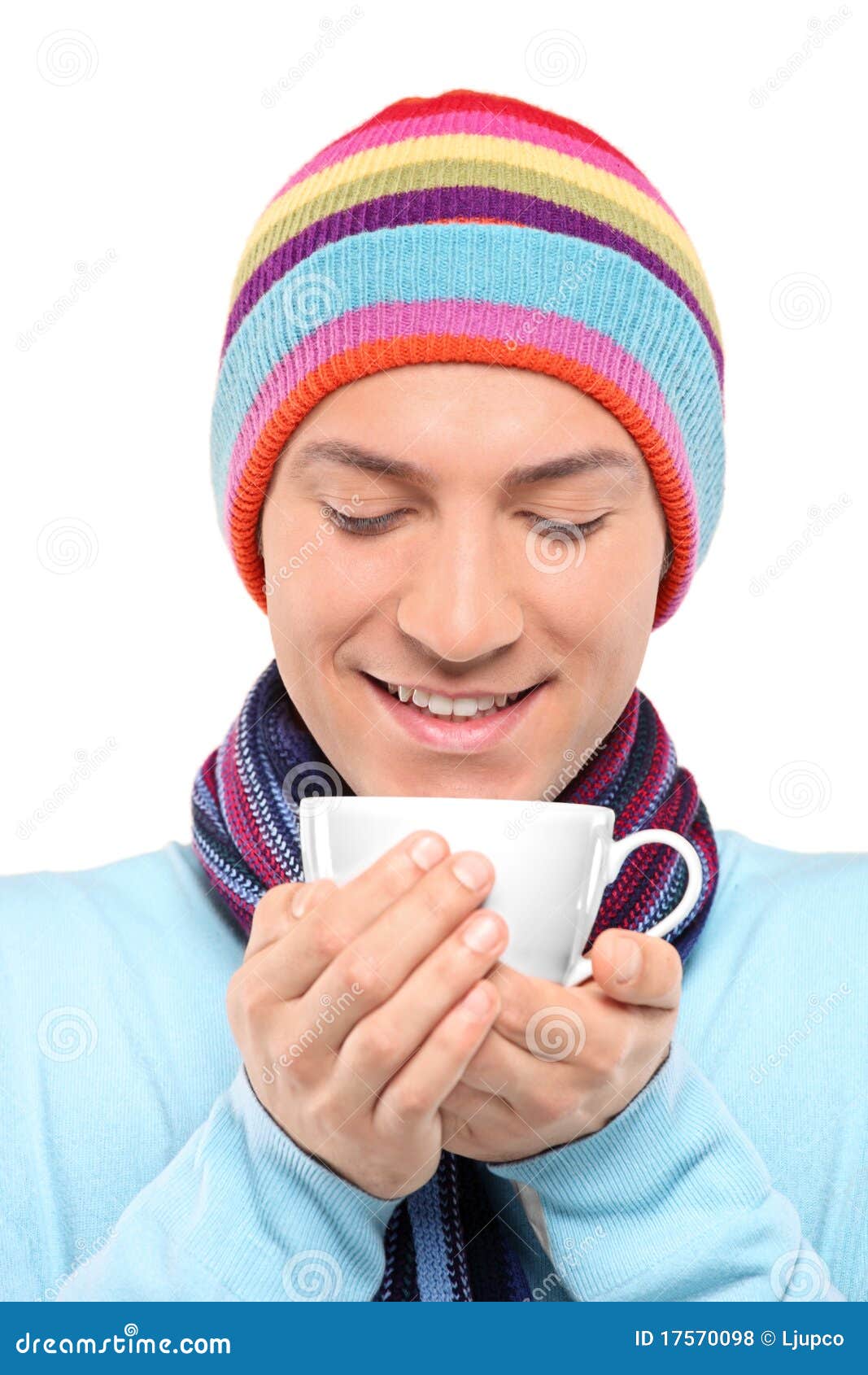 Smiling Man Holding a Cup of Tea Stock Photo Image of illness, adult