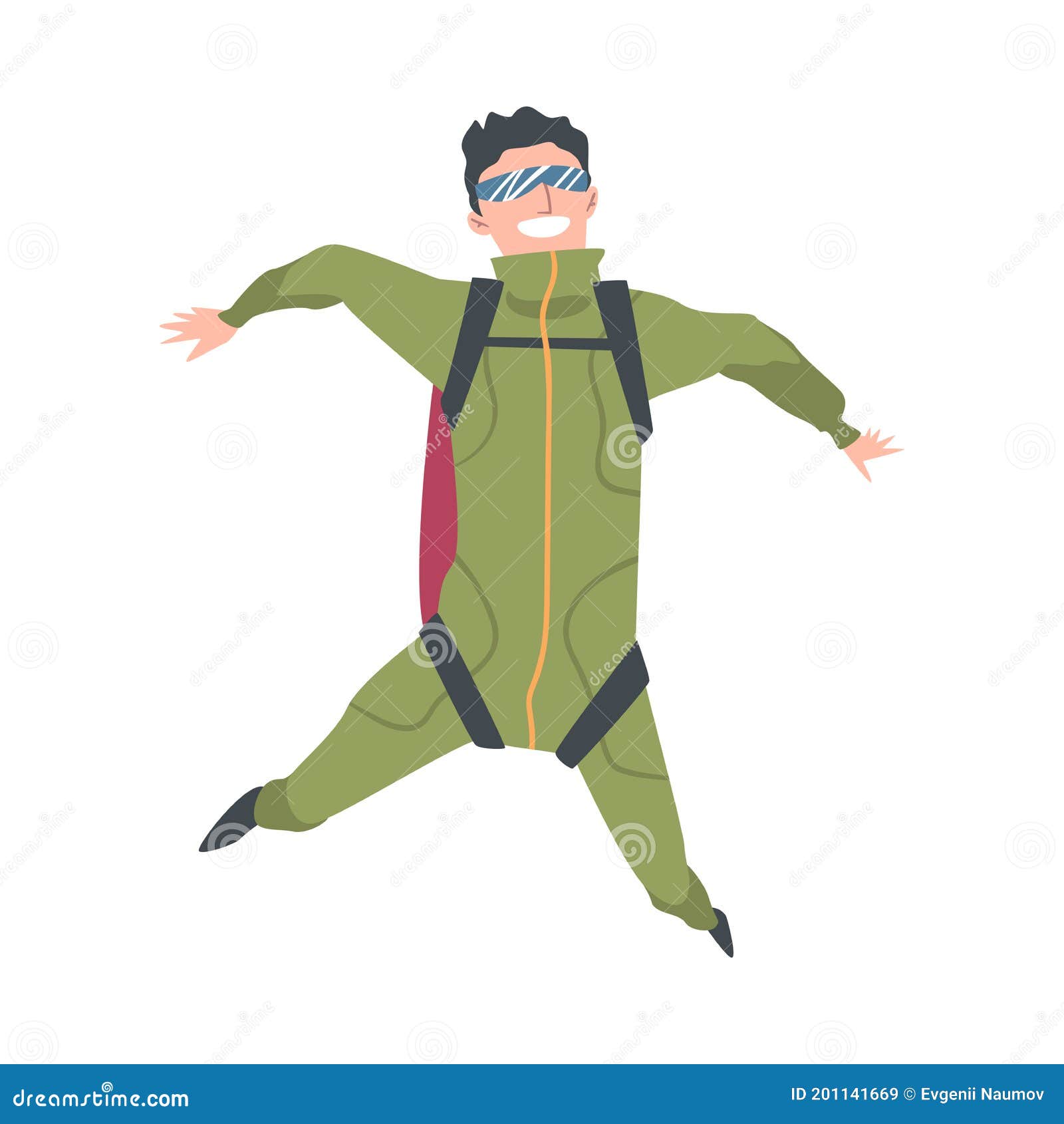 Smiling Man Skydiver Enjoying Freefall Freedom Person Jumping With