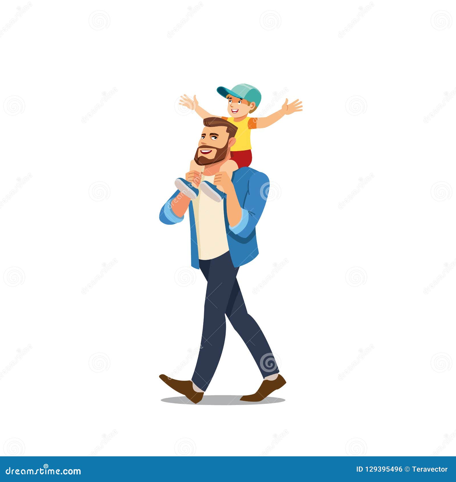father riding son on shoulders cartoon 