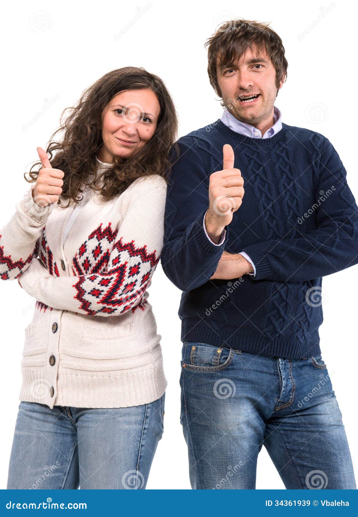 Smiling Man and Woman Showing Thumbs Up Sign Stock Image - Image of ...