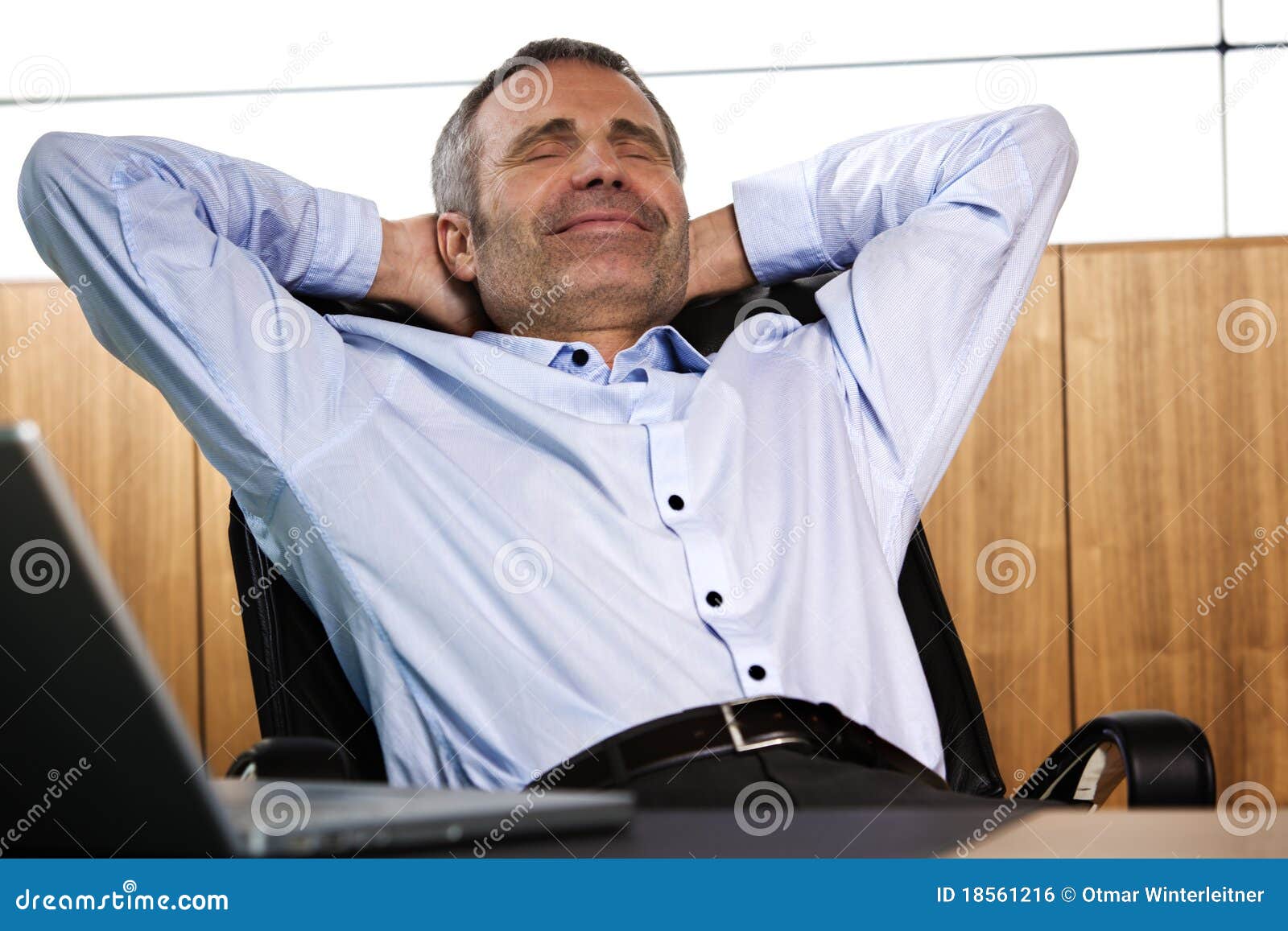 Smiling Manager Relaxing In Office Chair Stock Photo Image Of