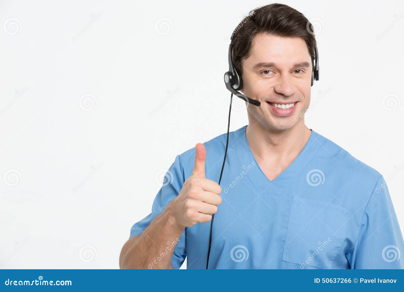 Smiling Medical Doctor with Headset Isolated Stock Photo Image of