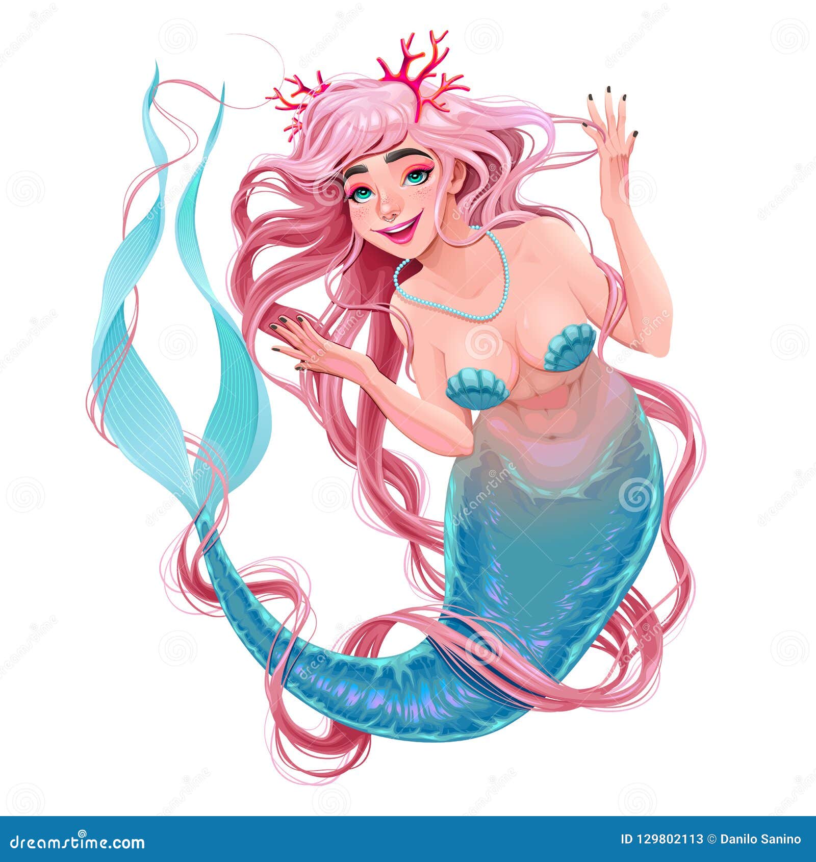 Download Smiling Mermaid With Long Hair Stock Vector - Illustration ...