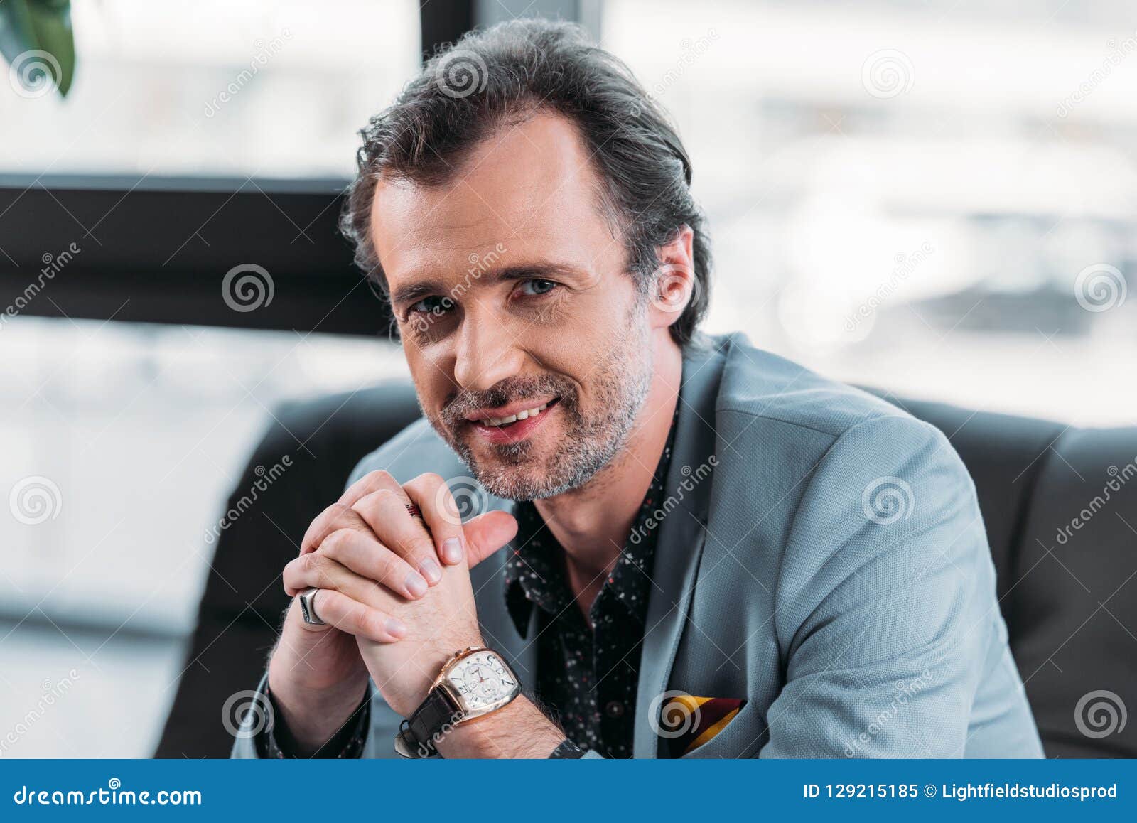 Middle Aged Businessman Arise In Another World Smiling Middle Aged Businessman Stock Image - Image of adult, bearded