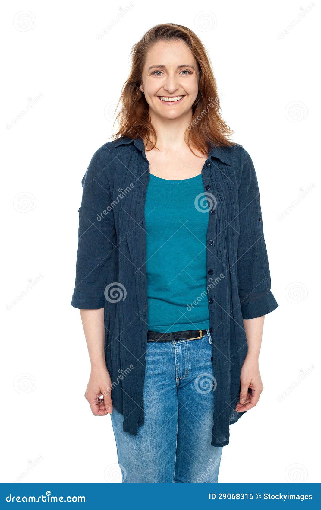 smiling middle aged woman wearing blue cardigan