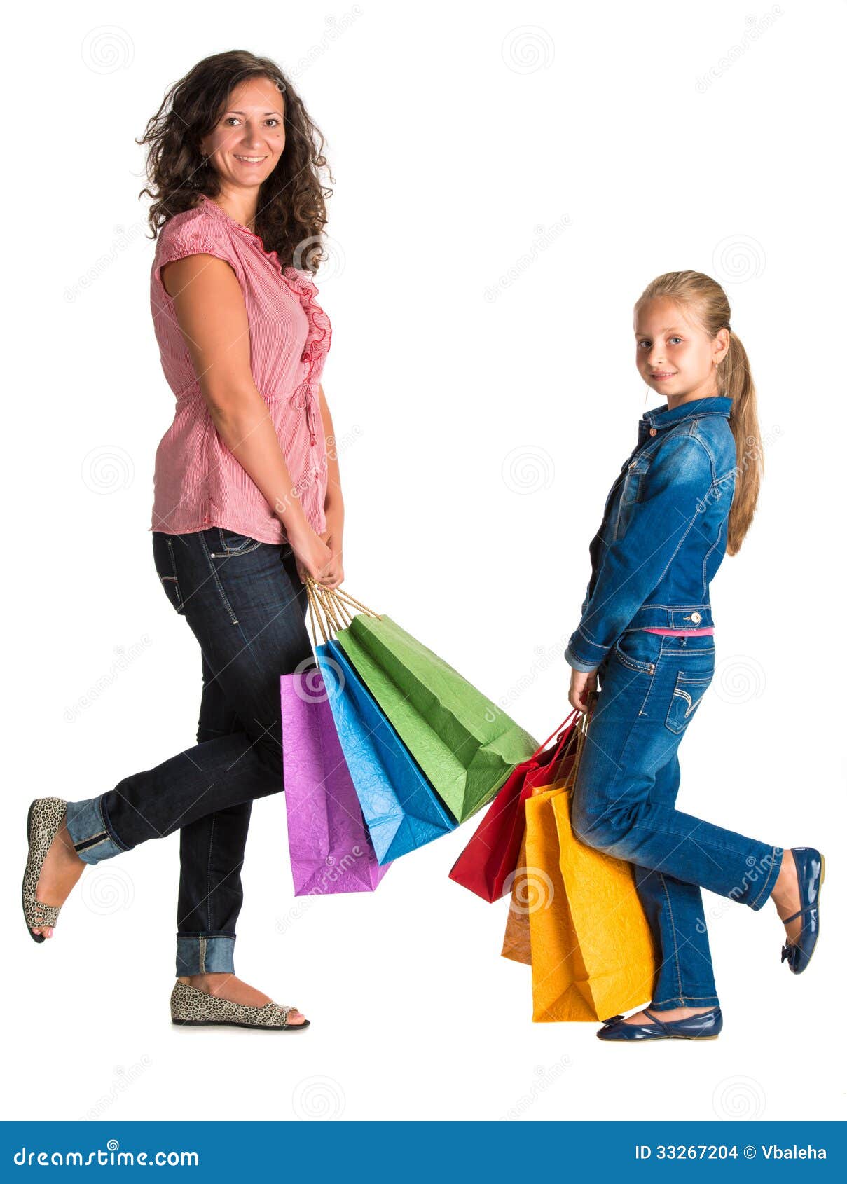 Smiling Mother and Daughter with Shopping Bags Stock Photo - Image of ...