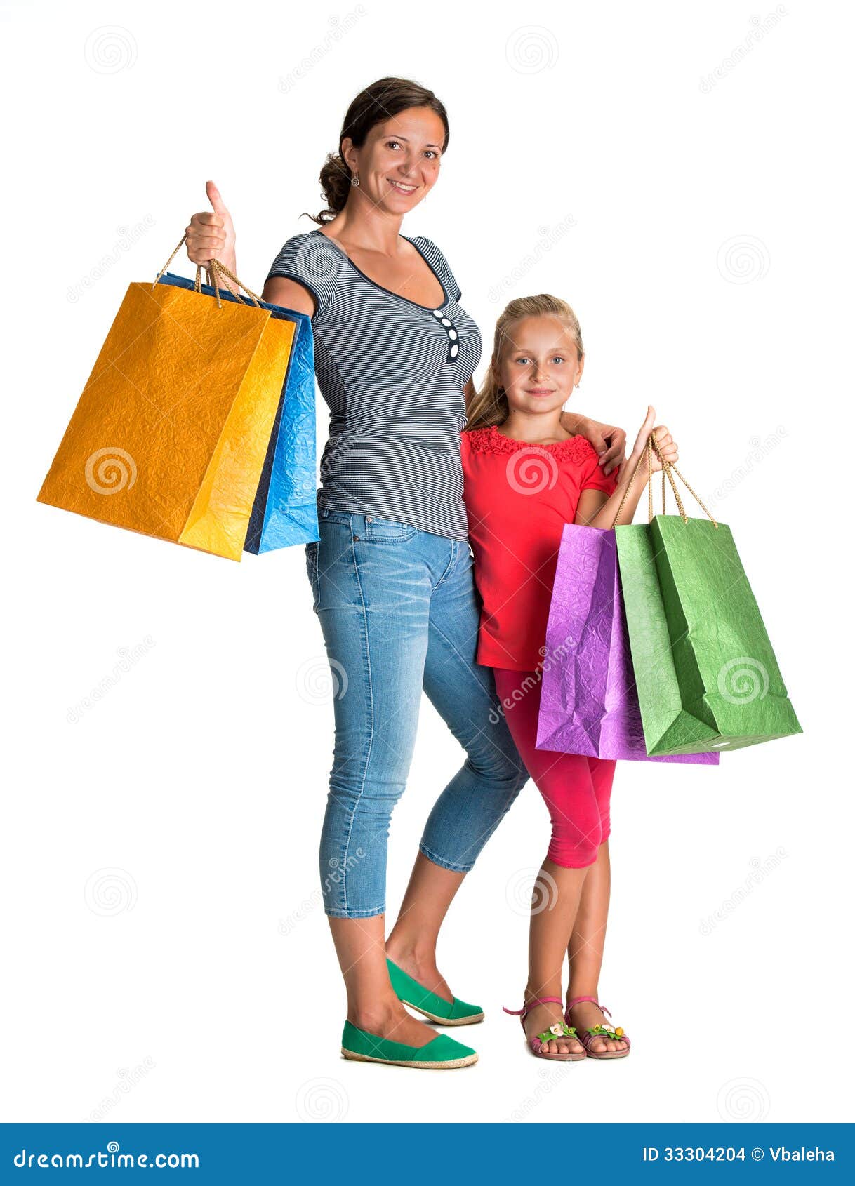 Smiling Mother and Daughter with Shopping Bags Stock Photo - Image of ...