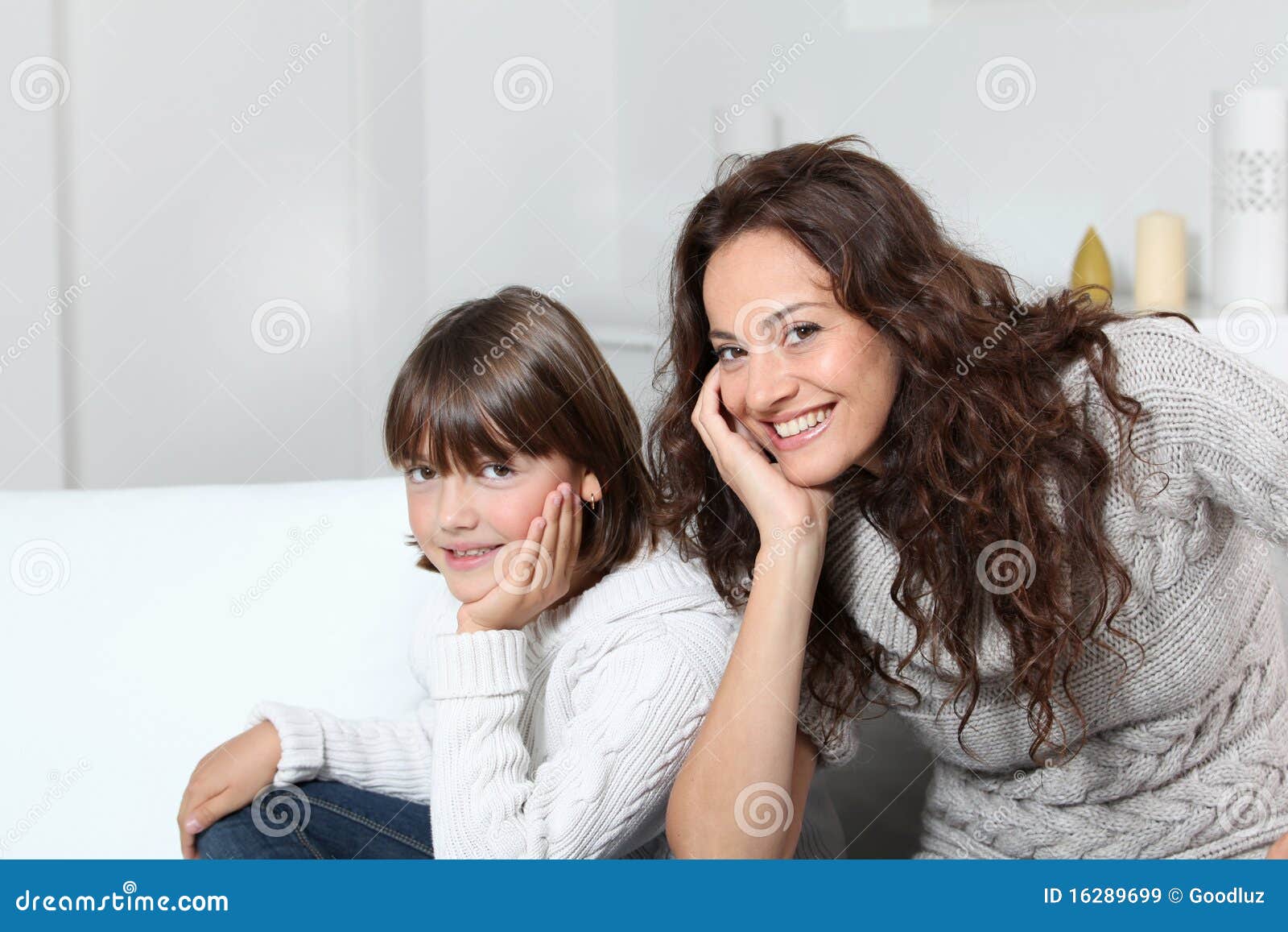 Smiling Mother And Daughter In Sofa Stock Image Image Of Portrait Closeup 16289699 