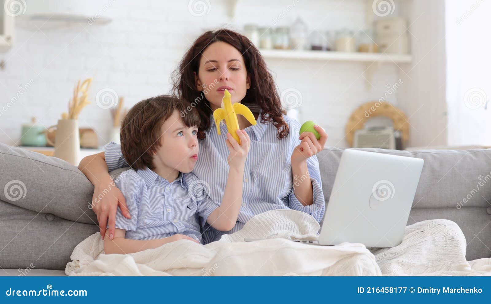 Smiling Mother and Little Preschool Son Watch Funny Video, Cartoon on  Laptop Together in Living Room Stock Video - Video of male, lifestyle:  216458177