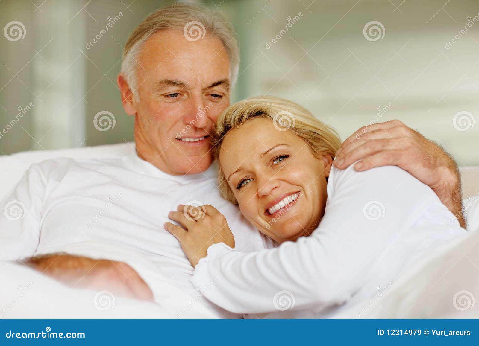 Smiling Old Couple Relaxing Indoors Stock Image Image Of