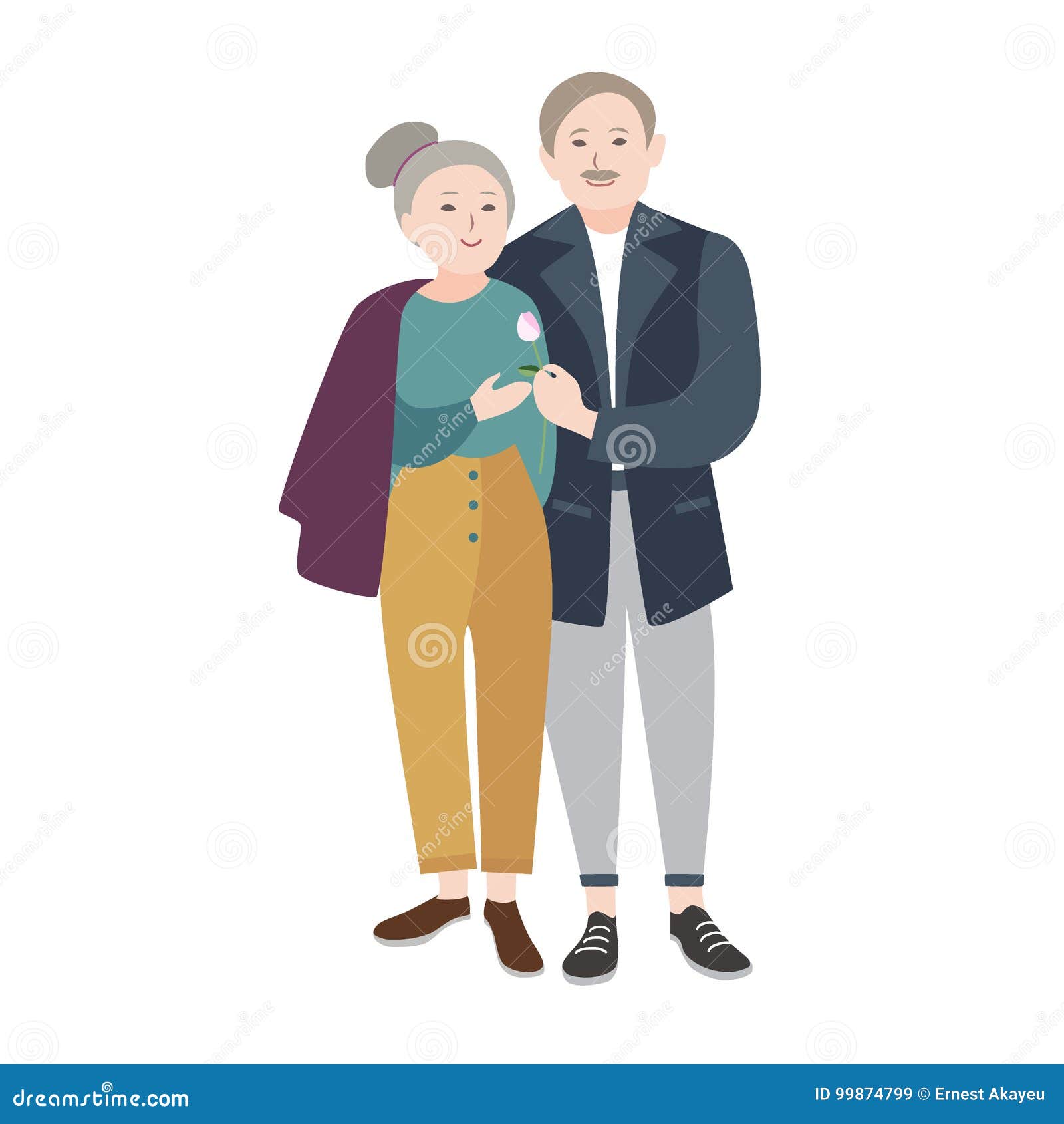 Smiling Old Man Standing beside Elderly Woman, Warmly Embracing Her and ...