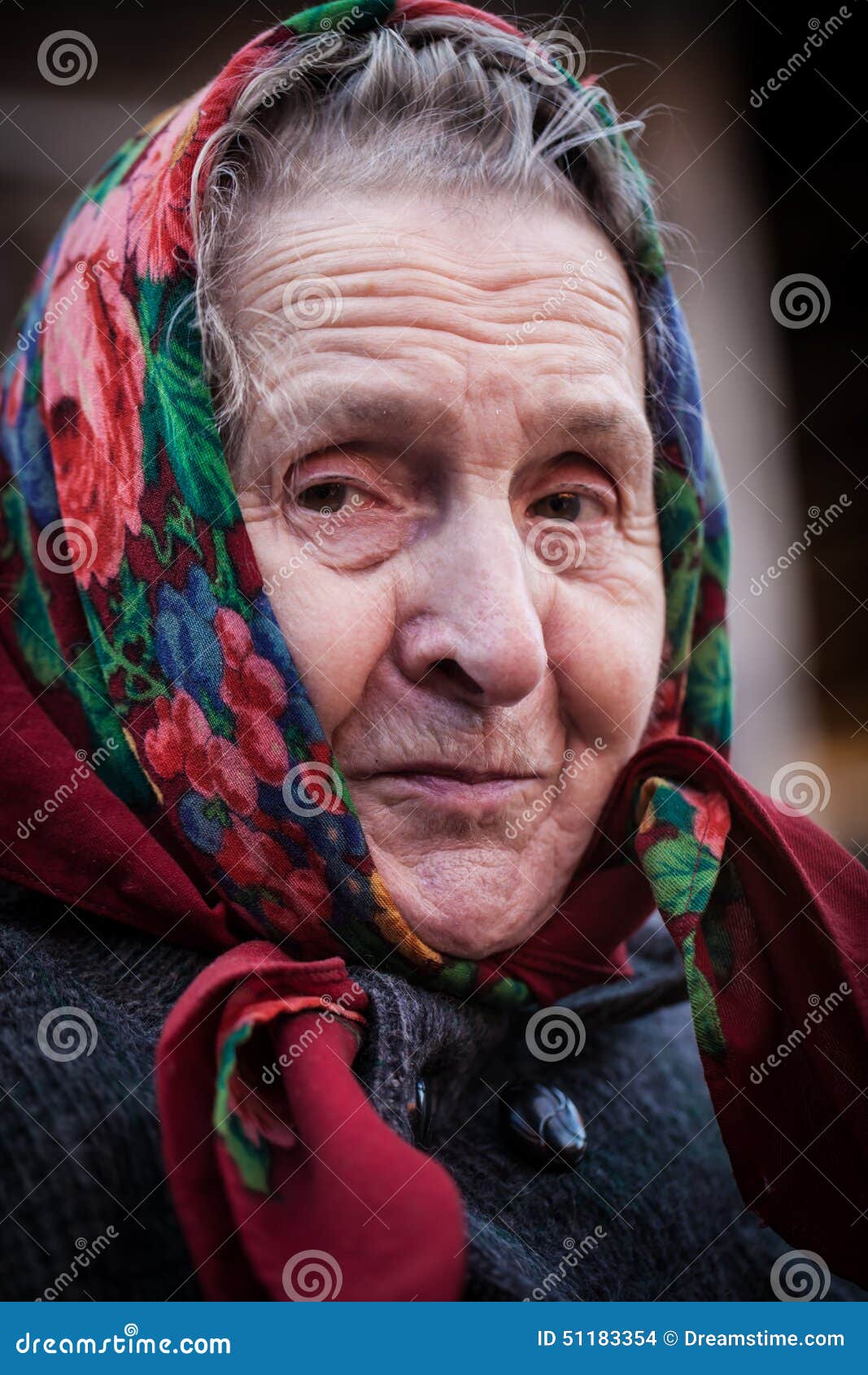 Smiling Old Woman with a Scarf Stock Photo Image of person, european
