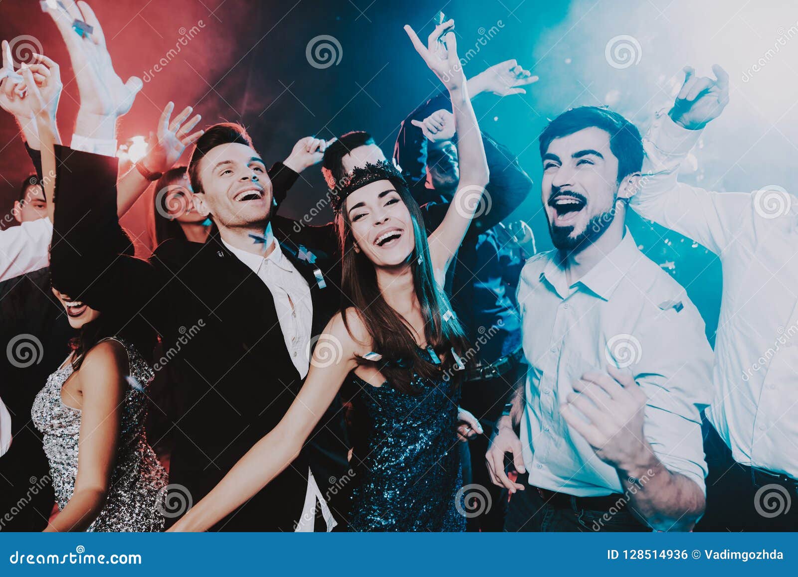 Smiling People Celebrating New Year on Party. Stock Photo - Image of ...