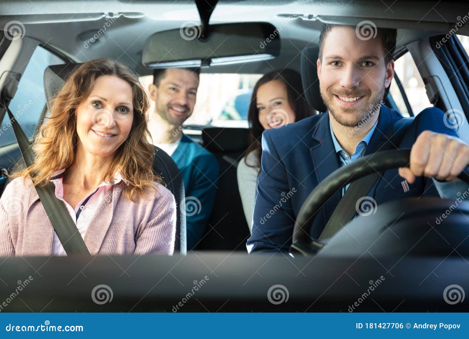Smiling People Sitting in Car Stock Photo - Image of inside, human