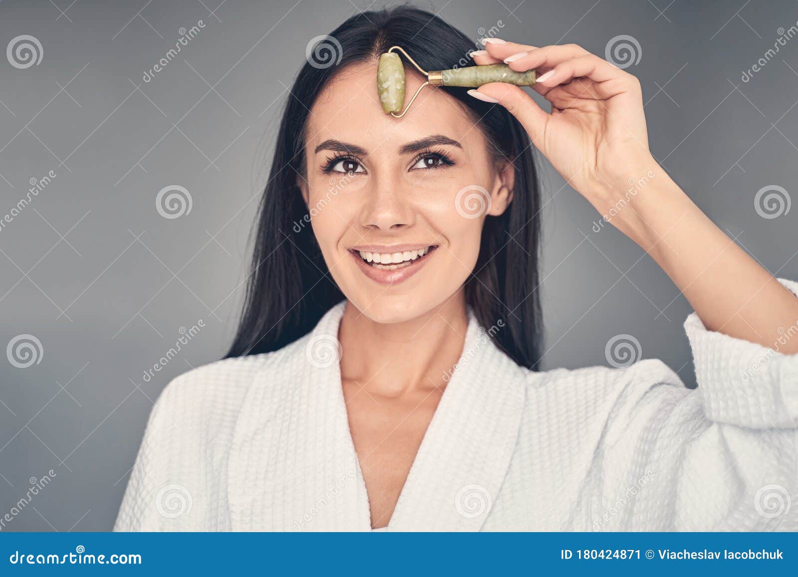 Smiling Pleasant Girl Doing A Facial Massage Stock Image Image Of
