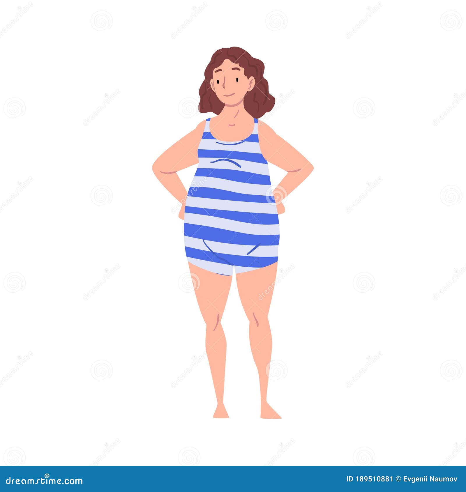 Smiling Plus Size Woman In Swimsuit Curvy Overweight Girl Cartoon