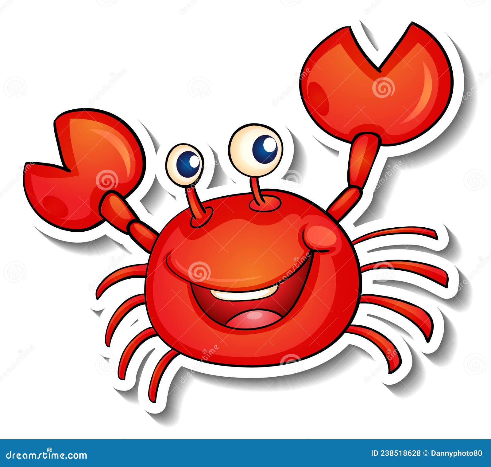 Smiling Red Crab Cartoon Sticker Stock Vector Illustration of