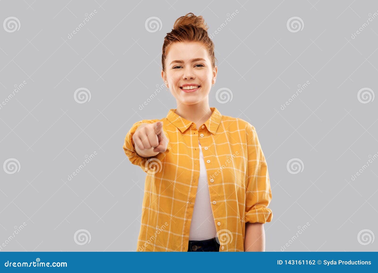 Smiling Red Haired Teenage Girl in Checkered Shirt Stock Photo - Image ...