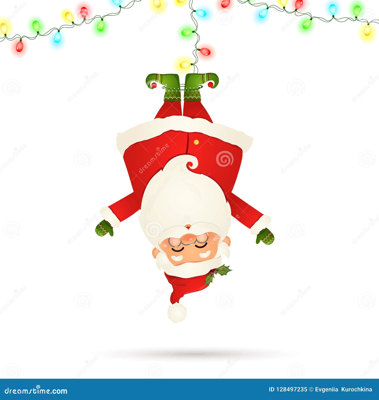 Smiling Santa Claus Cartoon Character Hanging Upside Down