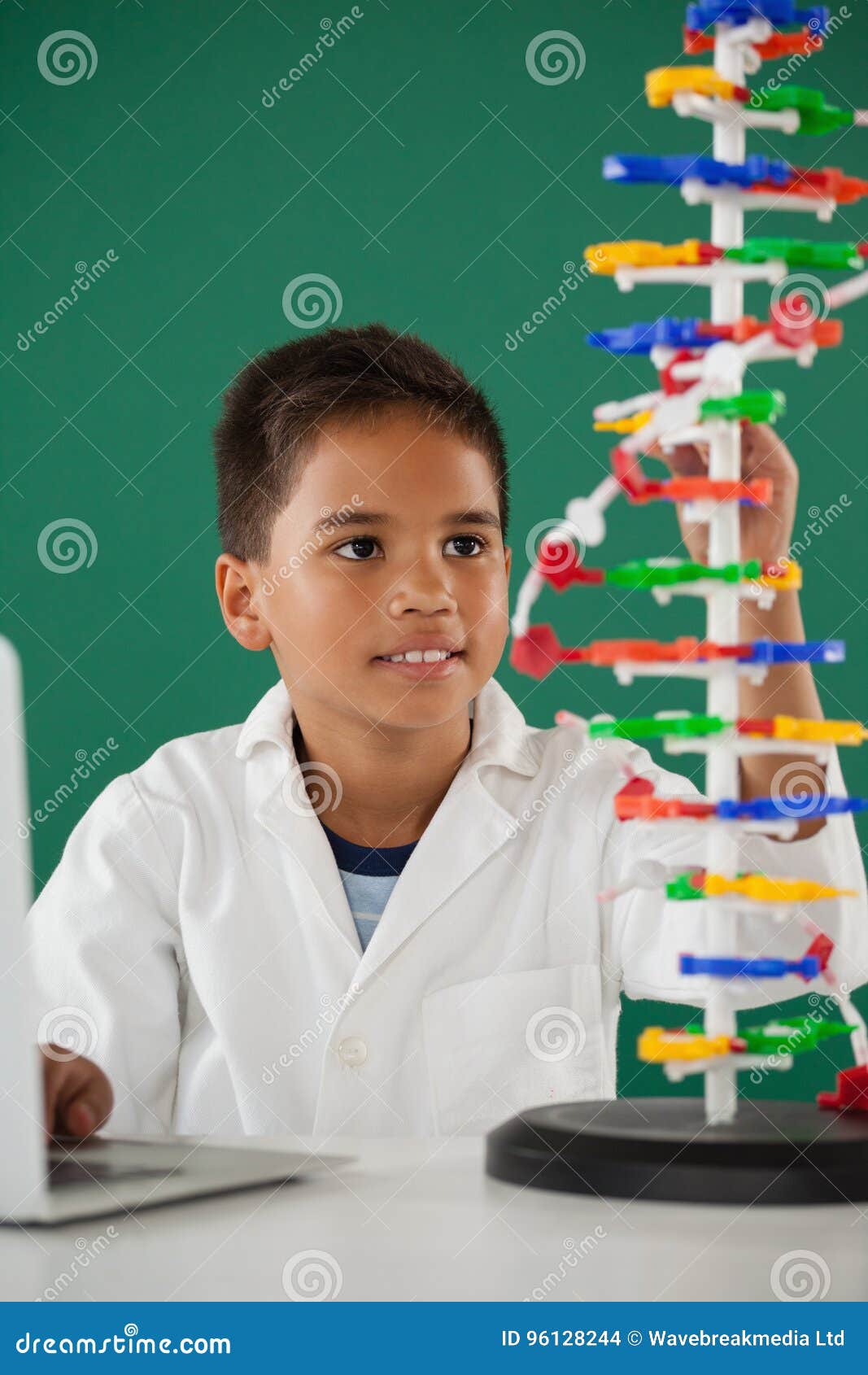 Smiling Schoolboy Experimenting Molecule Model in Laboratory Stock Photo Image of focused