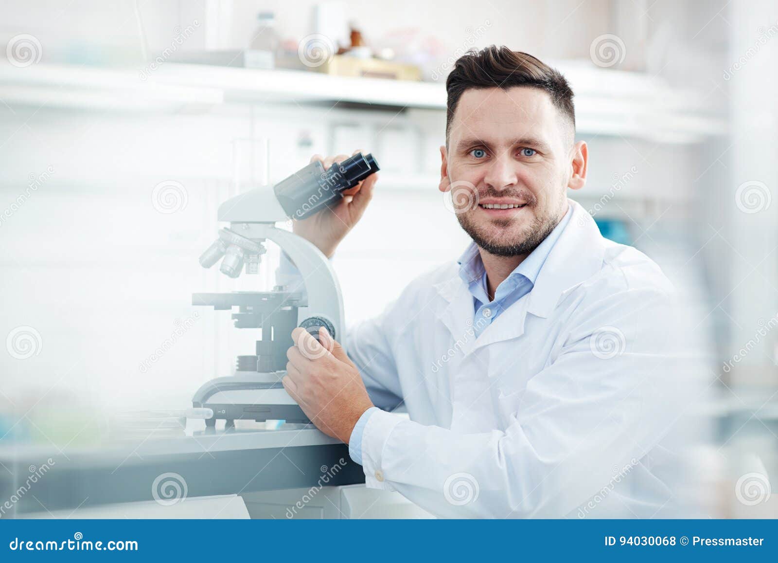 Smiling Scientist Using Microscope In Laboratory Stock Photo Image Of Study Chemist Smiling Scientist Using Microscope In Laboratory Stock Photo Image Of Study Chemist
