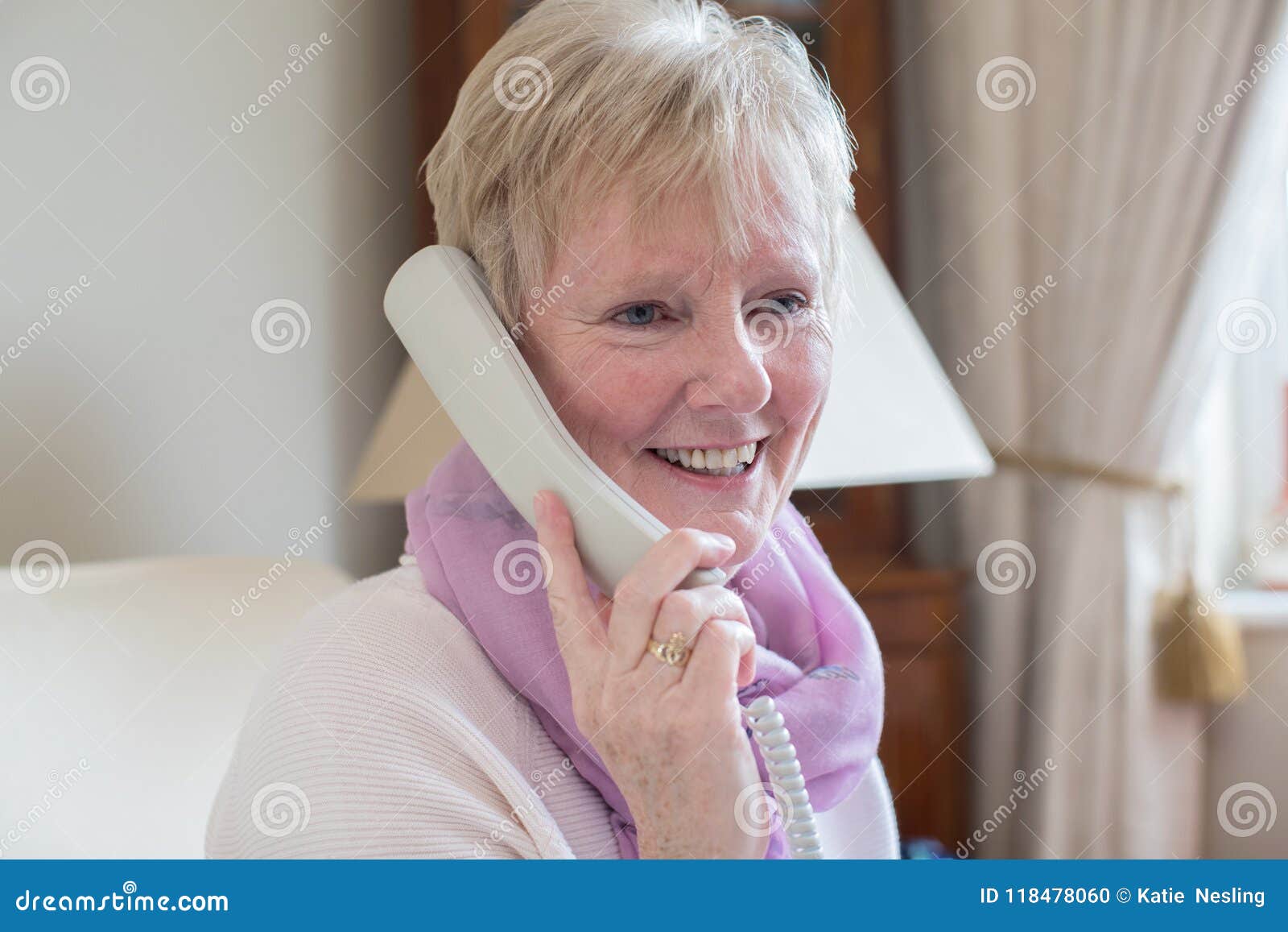 Smiling Senior Woman Making Phone Call at Home Stock Photo - Image of