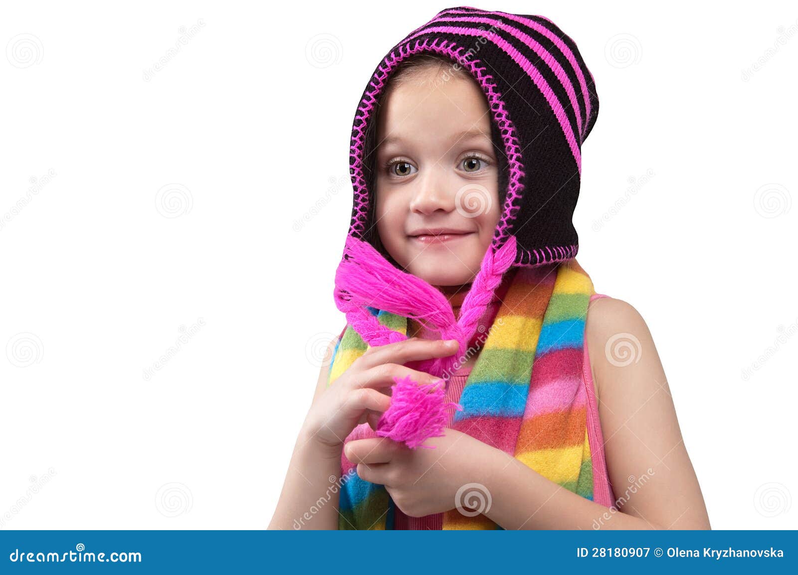 Smiling Six Year Old Girl In A Colorful Scarf Royalty Free