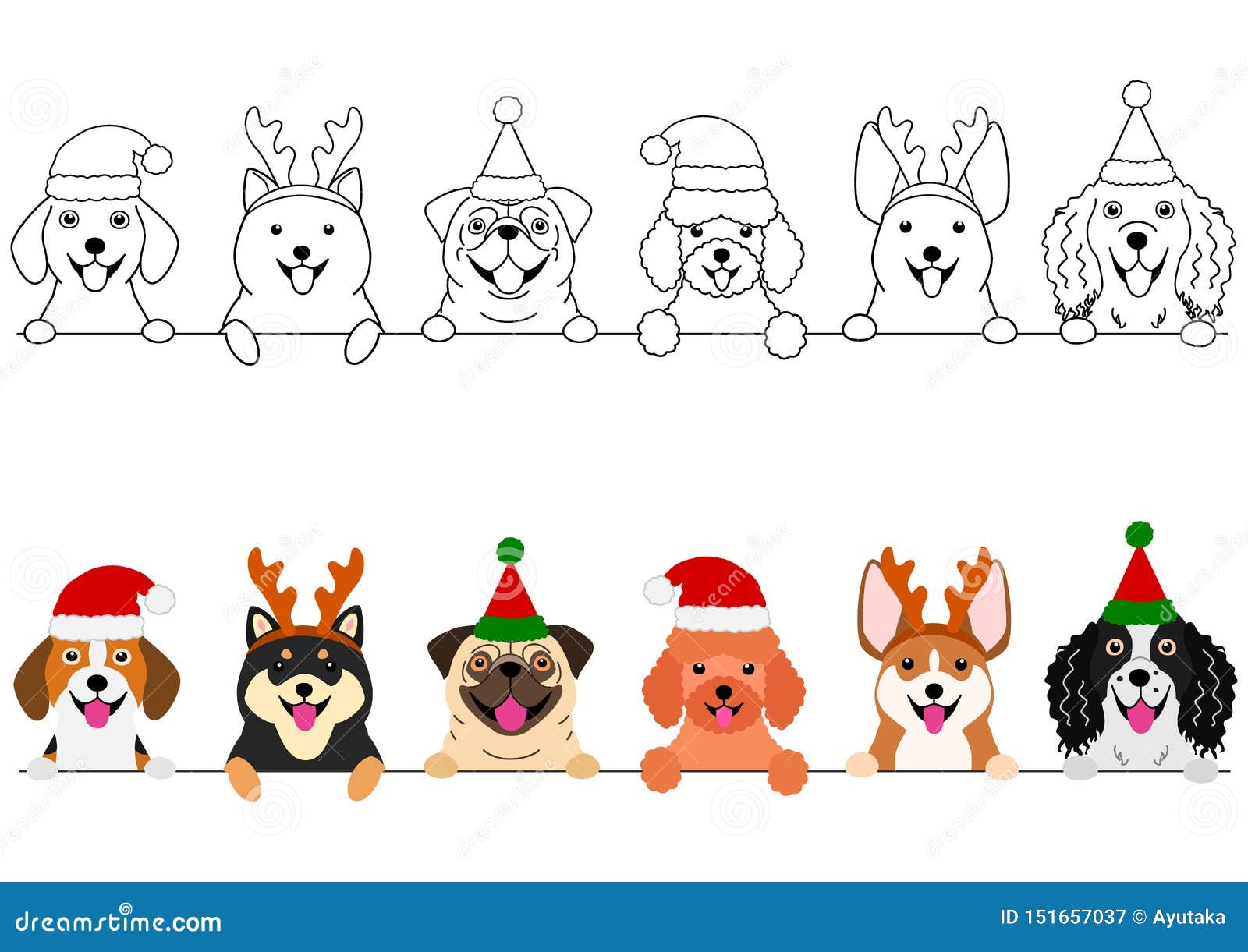 smiling small dogs with christmas costumes border set