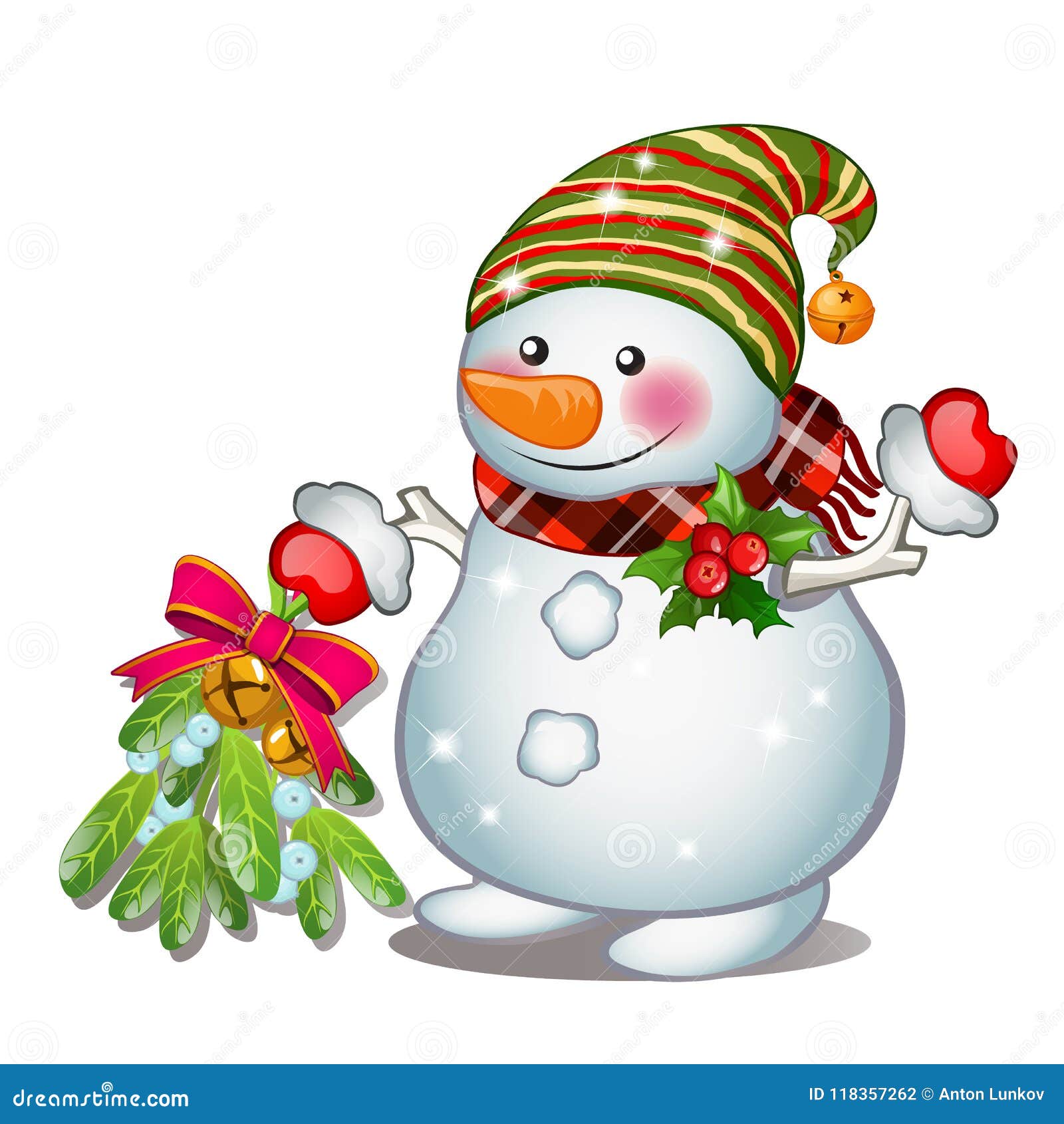 a smiling snowman wearing a striped cap sketch for greeting card