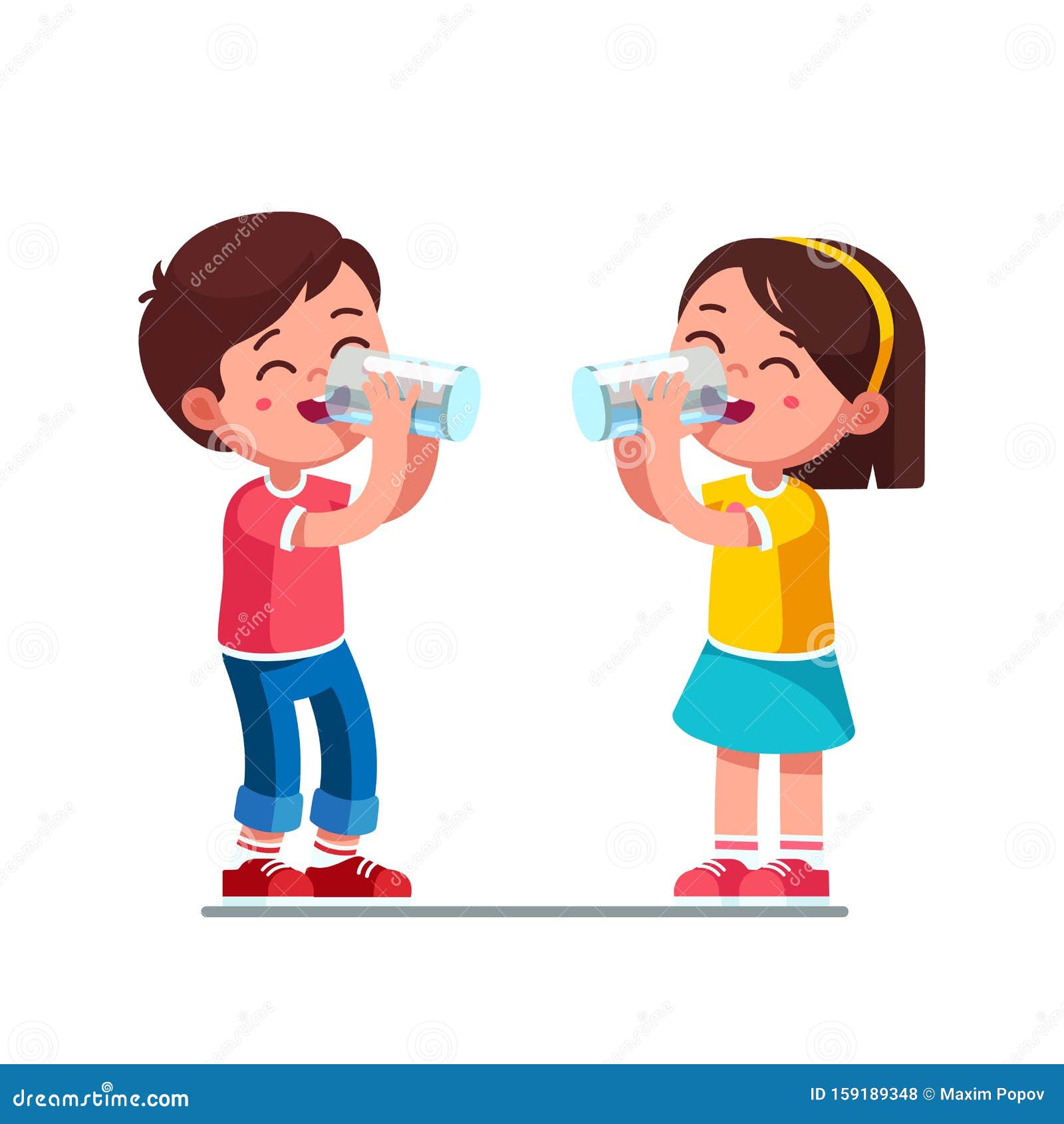 Animation boy girl water drinking asian