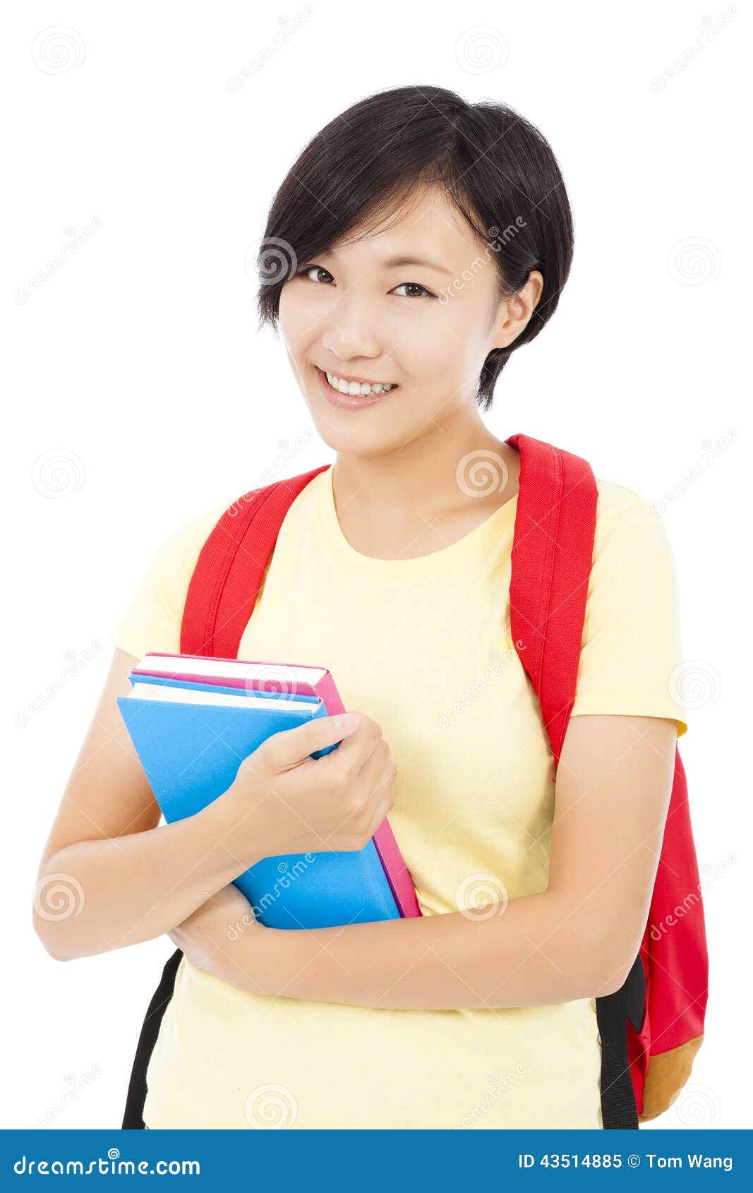 Smiling Student Girl Standing Over White Background Stock Image Image