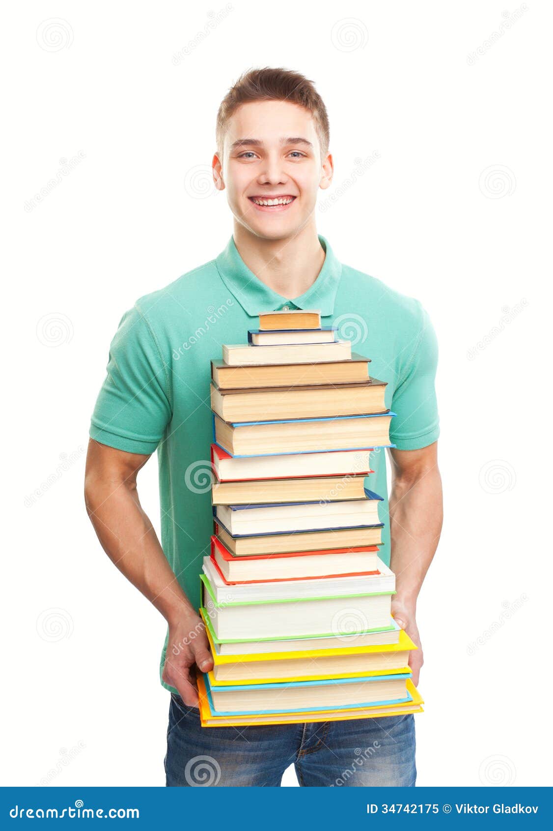 Smiling Student Holding Big Stack Of Books Royalty Free Stock Photo Image 34742175