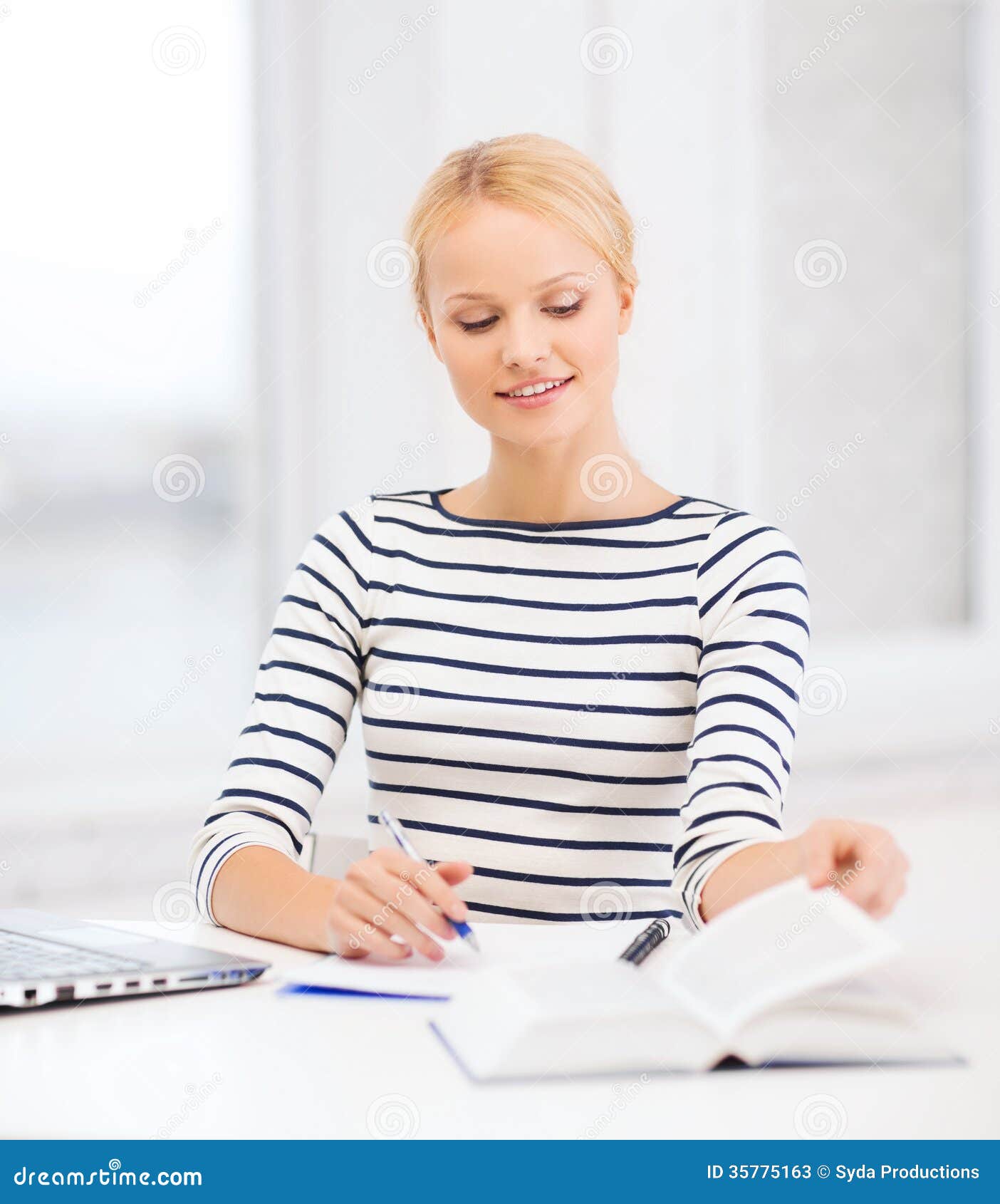 Smiling Student With Laptop Computer And Documents Stock Image - Image
