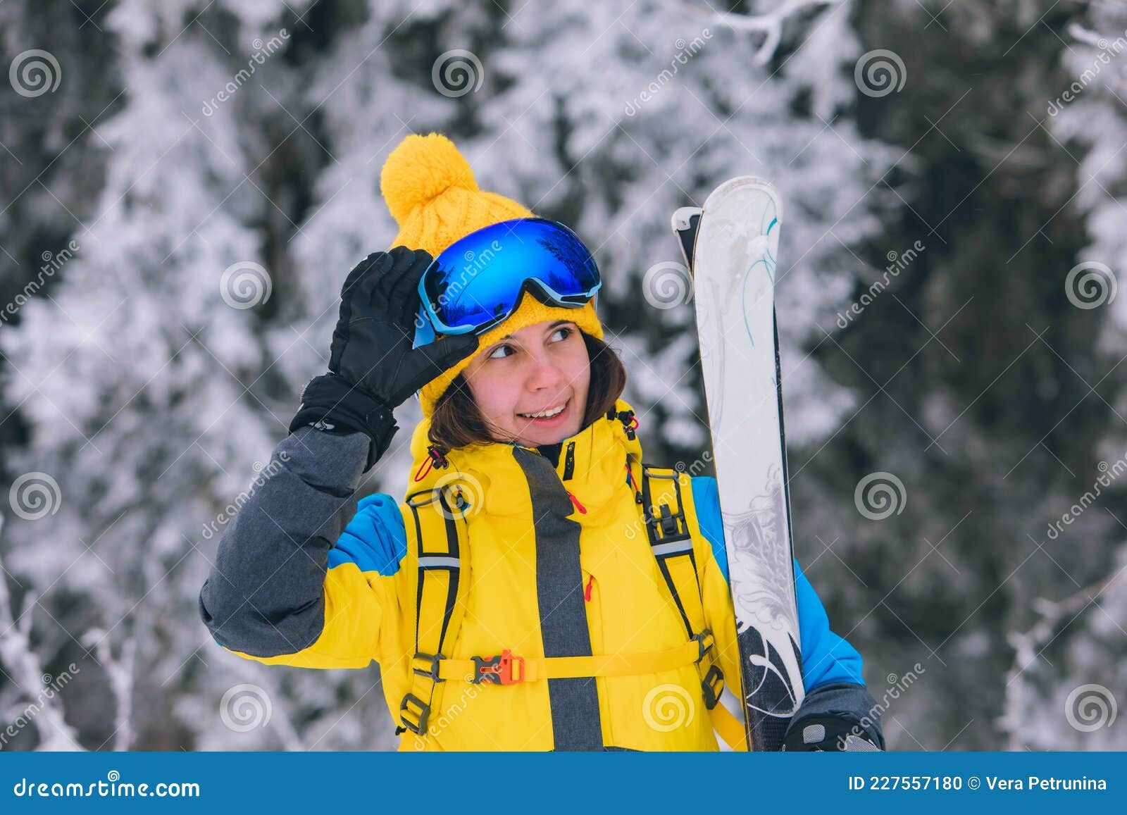 Smiling Stunning Woman Portrait in Ski Outfit Stock Photo - Image of ...