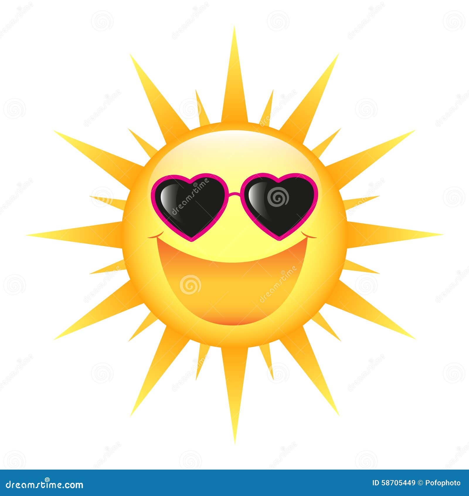smiling sun heart shaped sunglasses isolated white backgroun 58705449