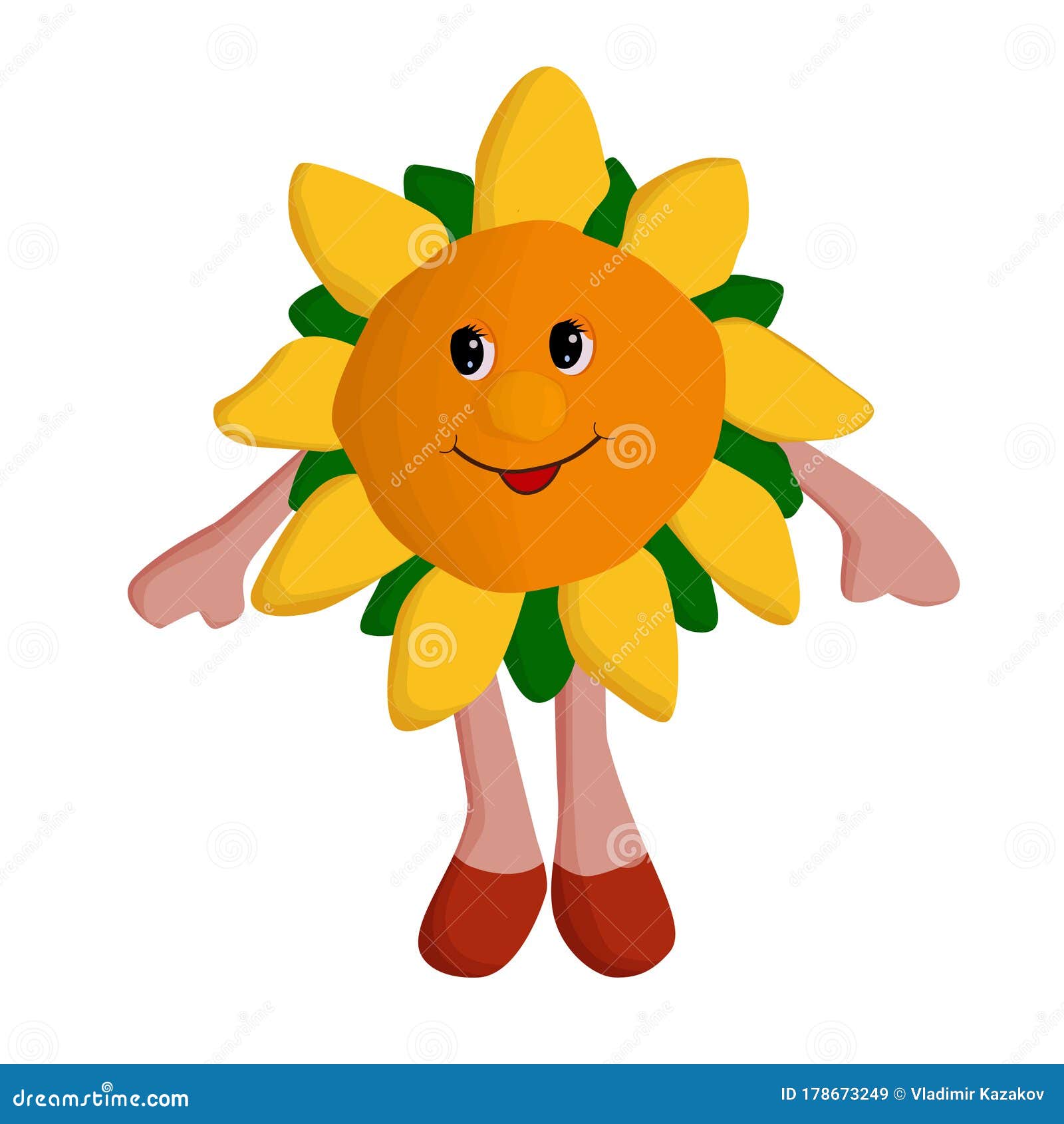 Smiling Sunflower with Arms and Legs in Cartoon Style. Stock Vector ...