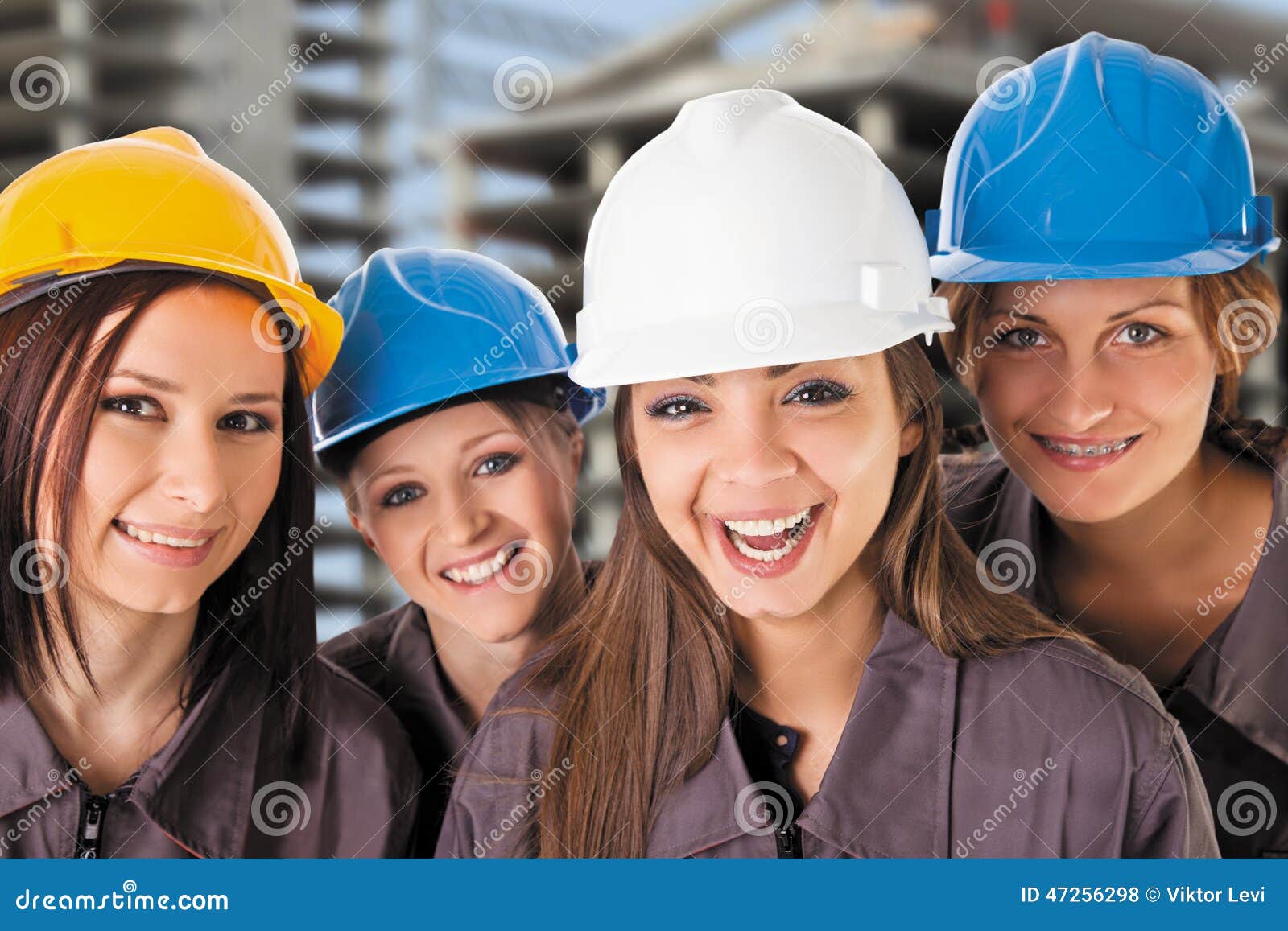 Smiling Team Female Construction Workers Stock Photo Image of smile