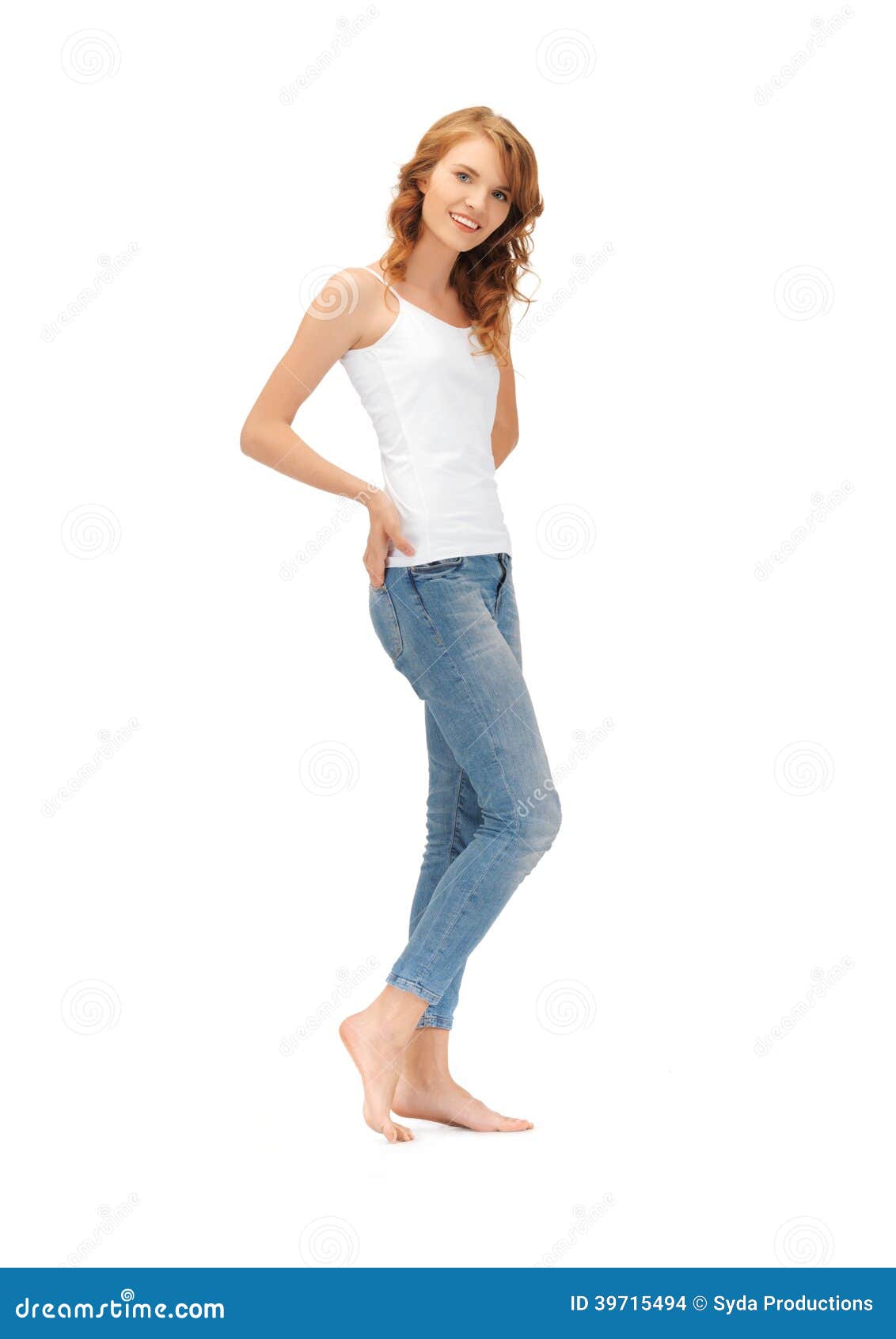 Smiling Teenage Girl in Blank White T-shirt Stock Photo - Image of ...