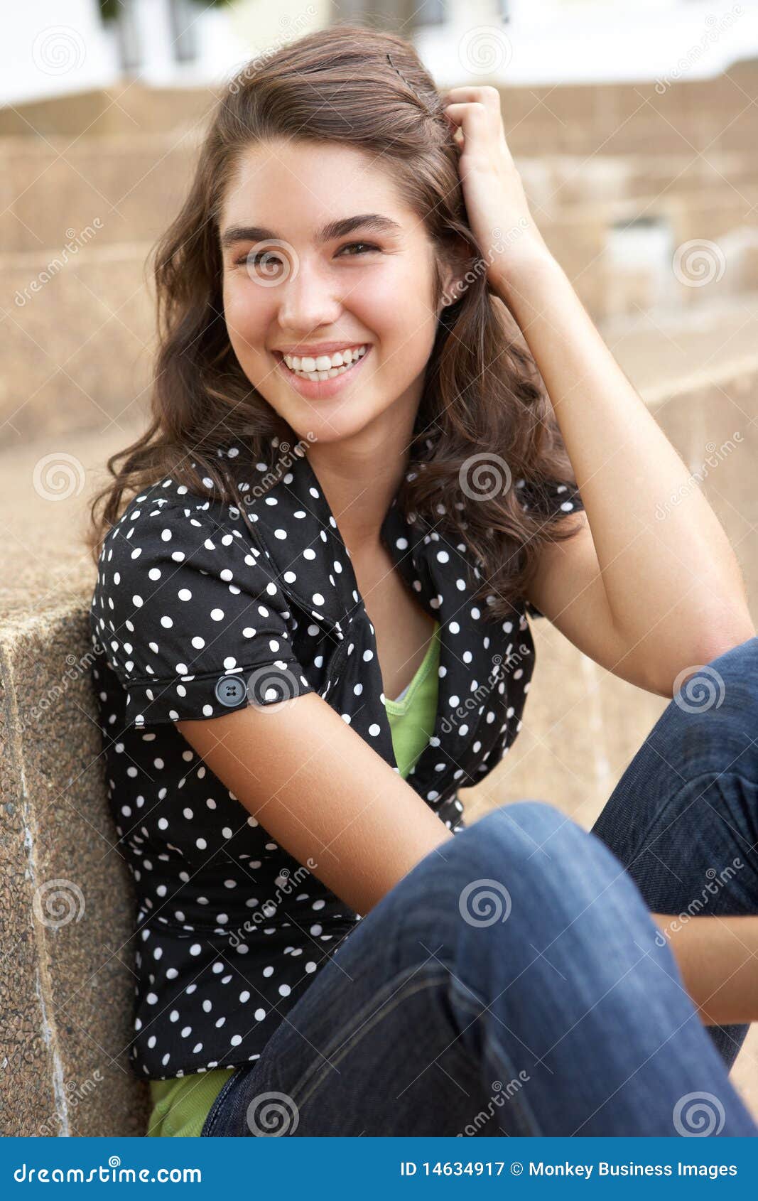 Smiling Teenage Student Sitting Outside Stock Image - Image of energy ...