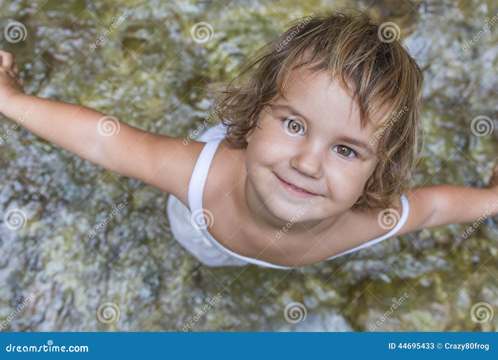 Smiling Toddler Child Girl On Waterfall Background Stock Image - Image ...