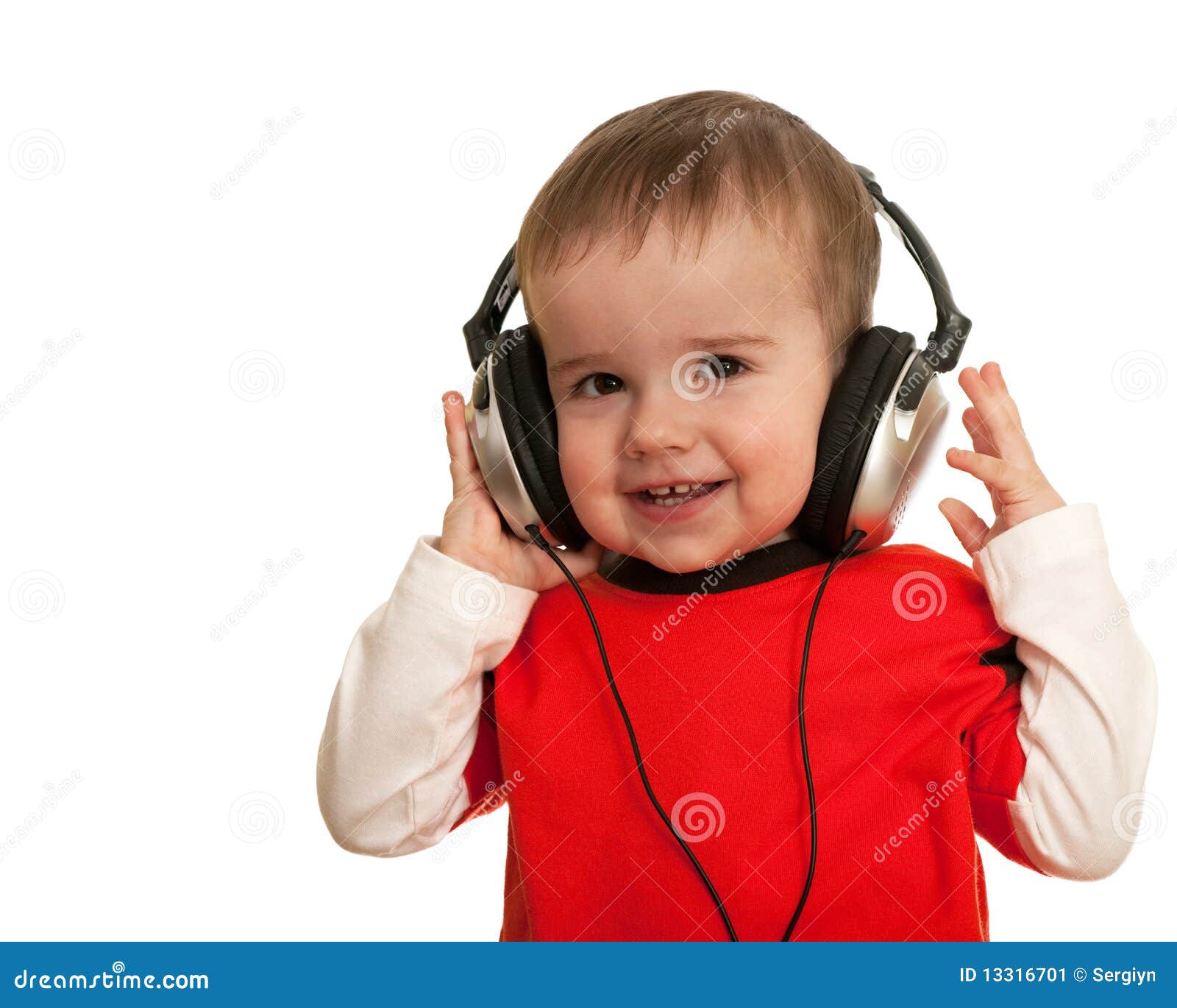 Smiling Toddler with Headphones Stock Image Image of look, infant