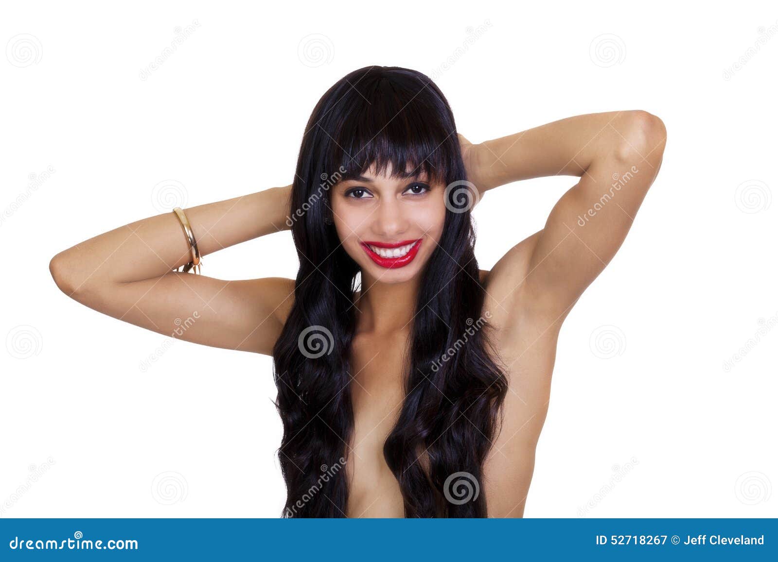 Topless Attracitve African American Woman Breast Covered Stock