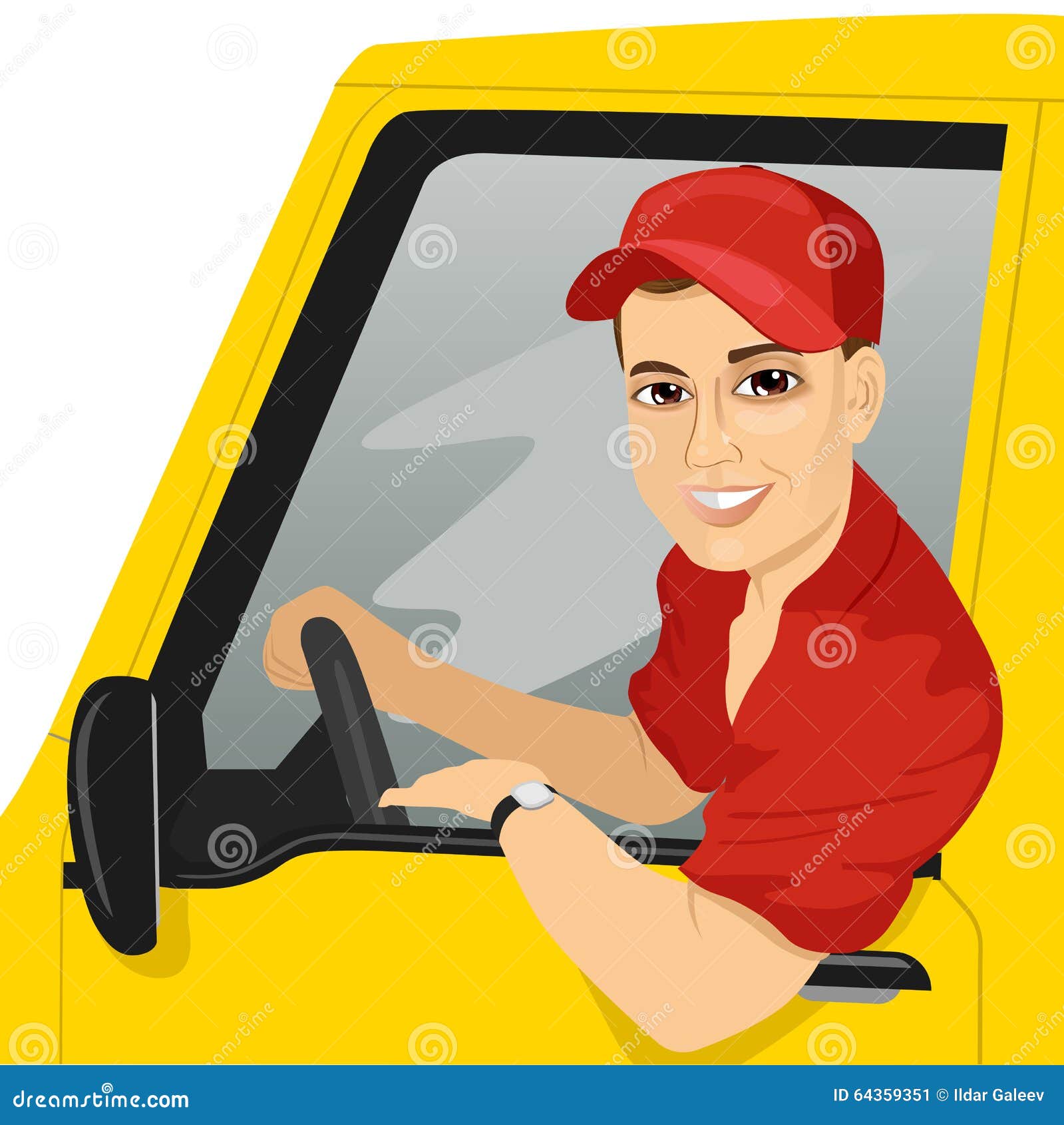 Smiling Truck Driver In The Car Stock Vector - Image: 64359351