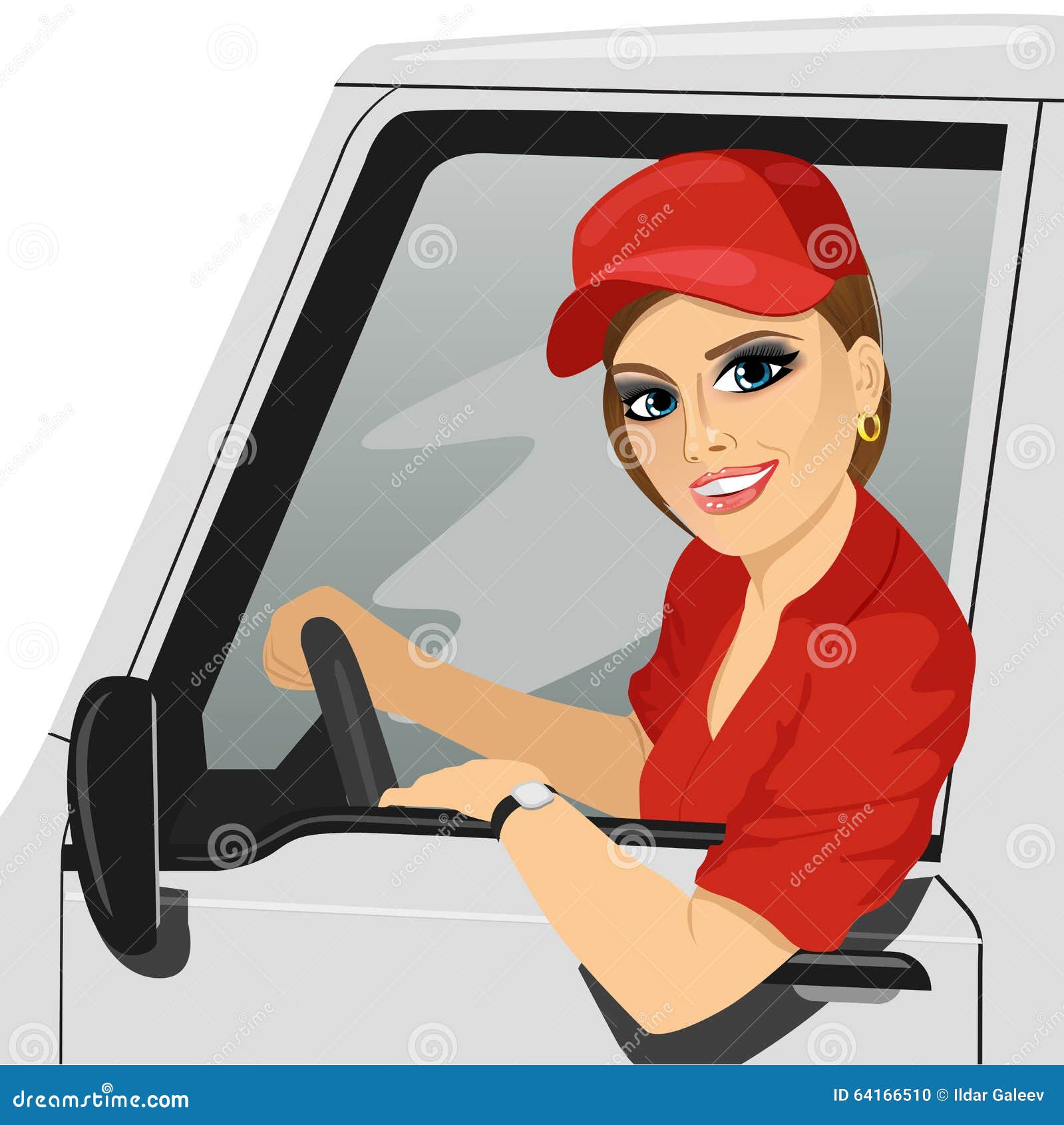 Girl Driving A Car Clipart